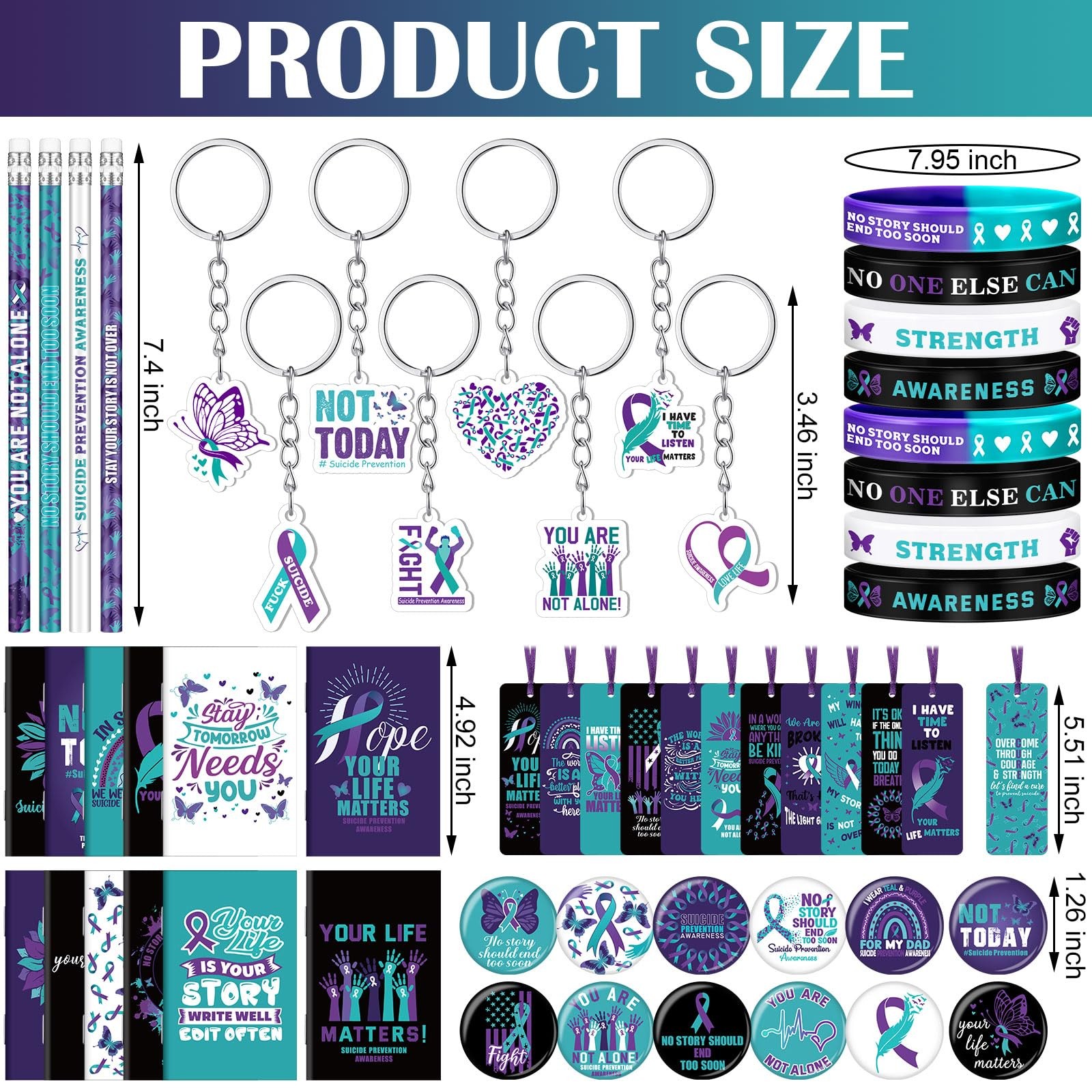 24 Sets Suicide Prevention Awareness Items Include Purple Teal Ribbon Silicon…