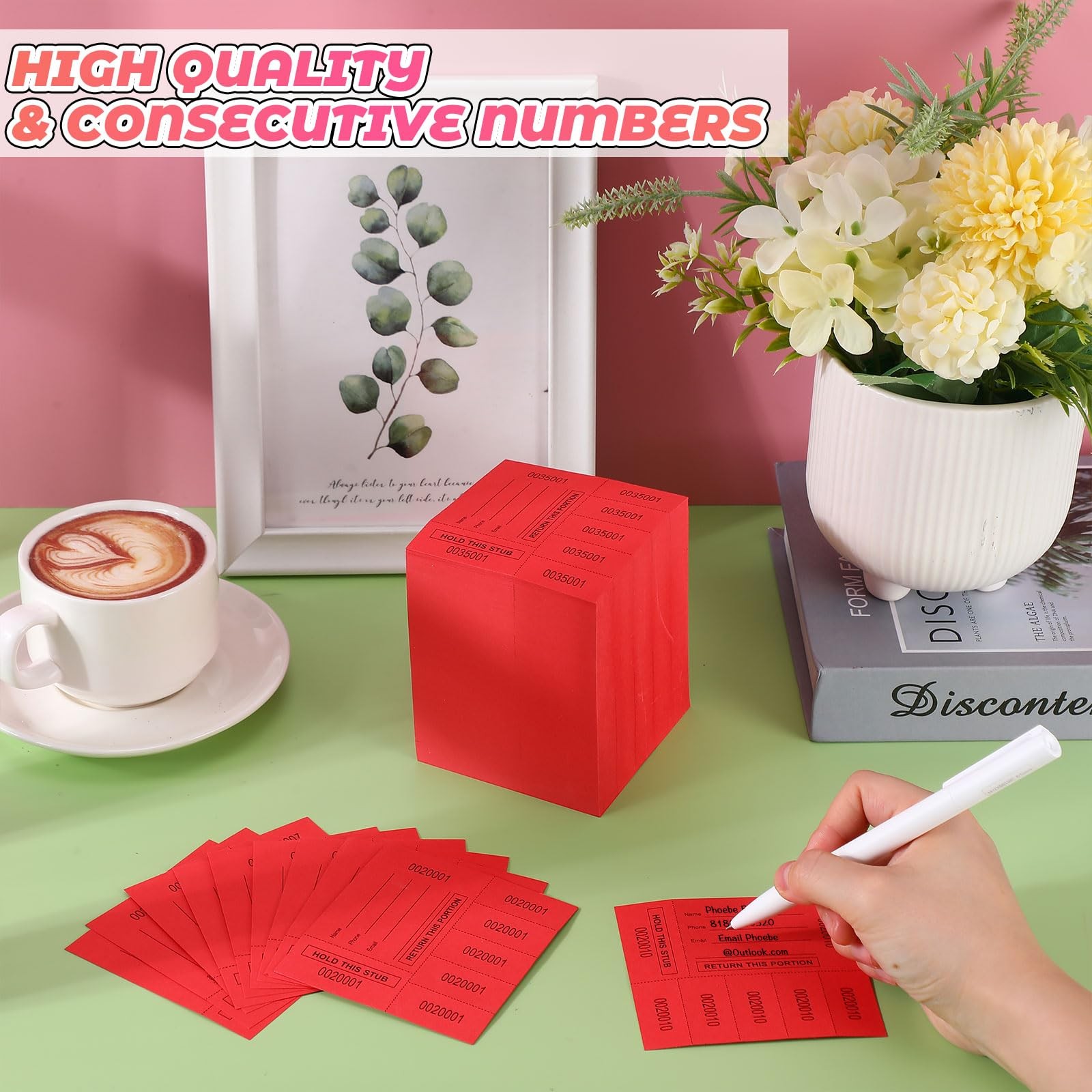 1000 Sheets 5 Bid Raffle Tickets Chinese Auction Numbered Red Bidding Tags