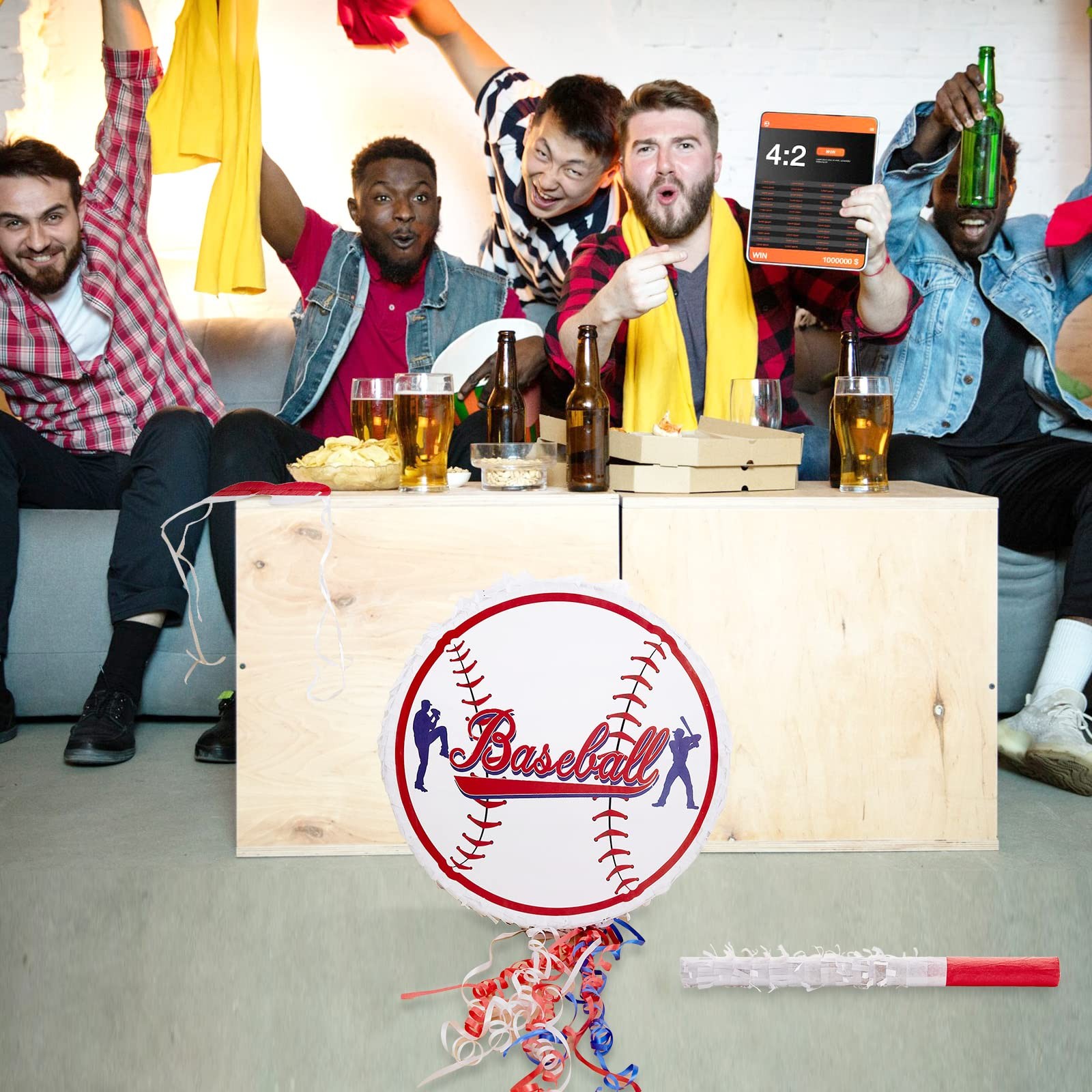 Baseball Piñata Set w/ Stick, Blindfold, Confetti – Birthday Party Game