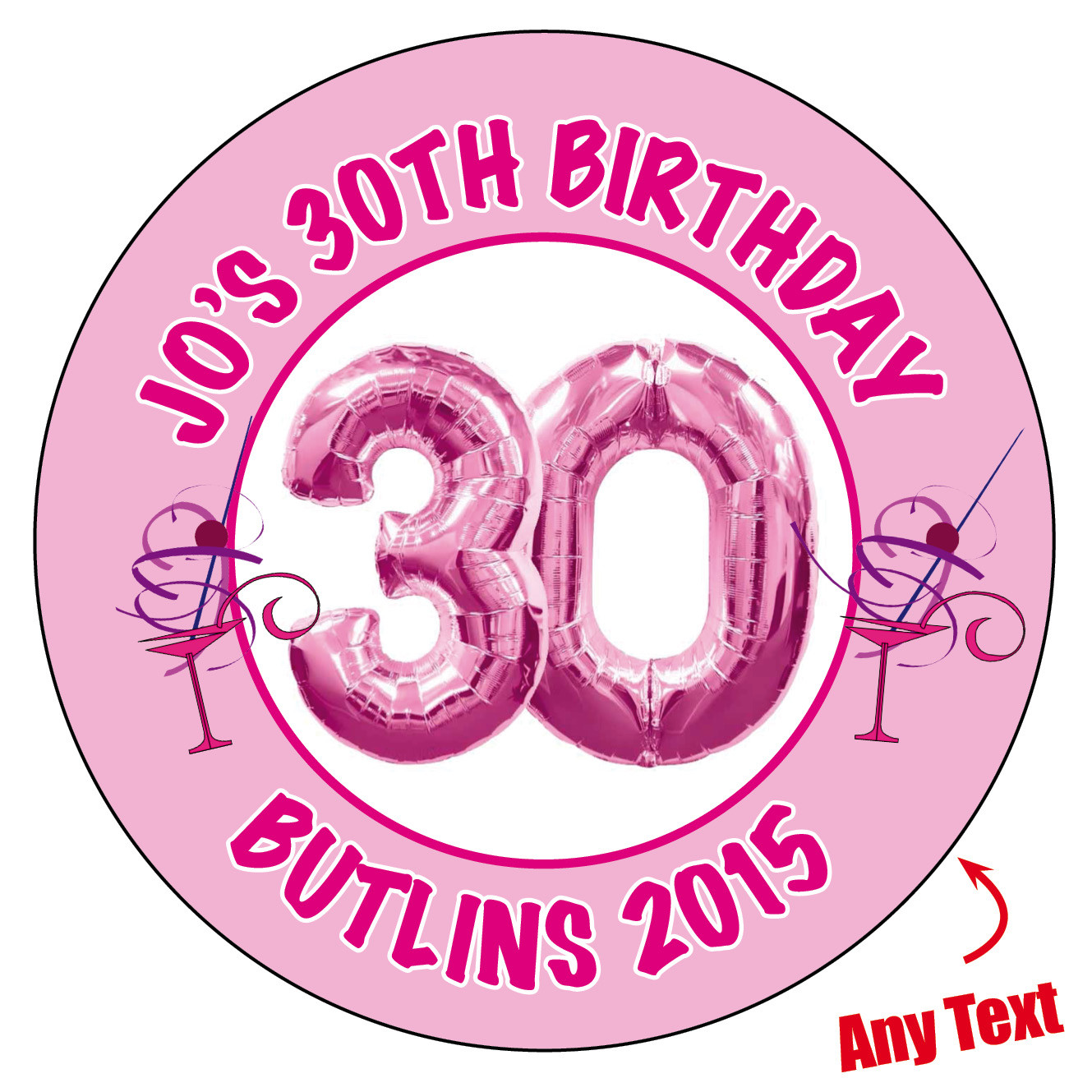 Personalised 30th Balloon Thank you Birthday Stickers Sweet Cone party Bag – 597