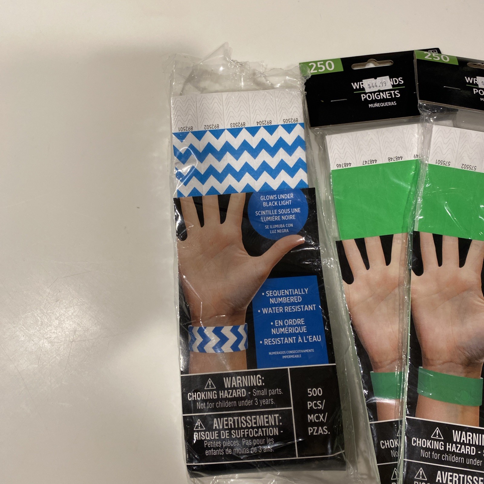 Amscan Tyvek Wristbands 2300 Count Assorted Colors Solid & Chevron Numbered New