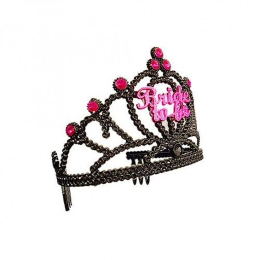 “Bride to Be” Party Tiara Black with Pink Gemstones – Hens Night Party Supplies