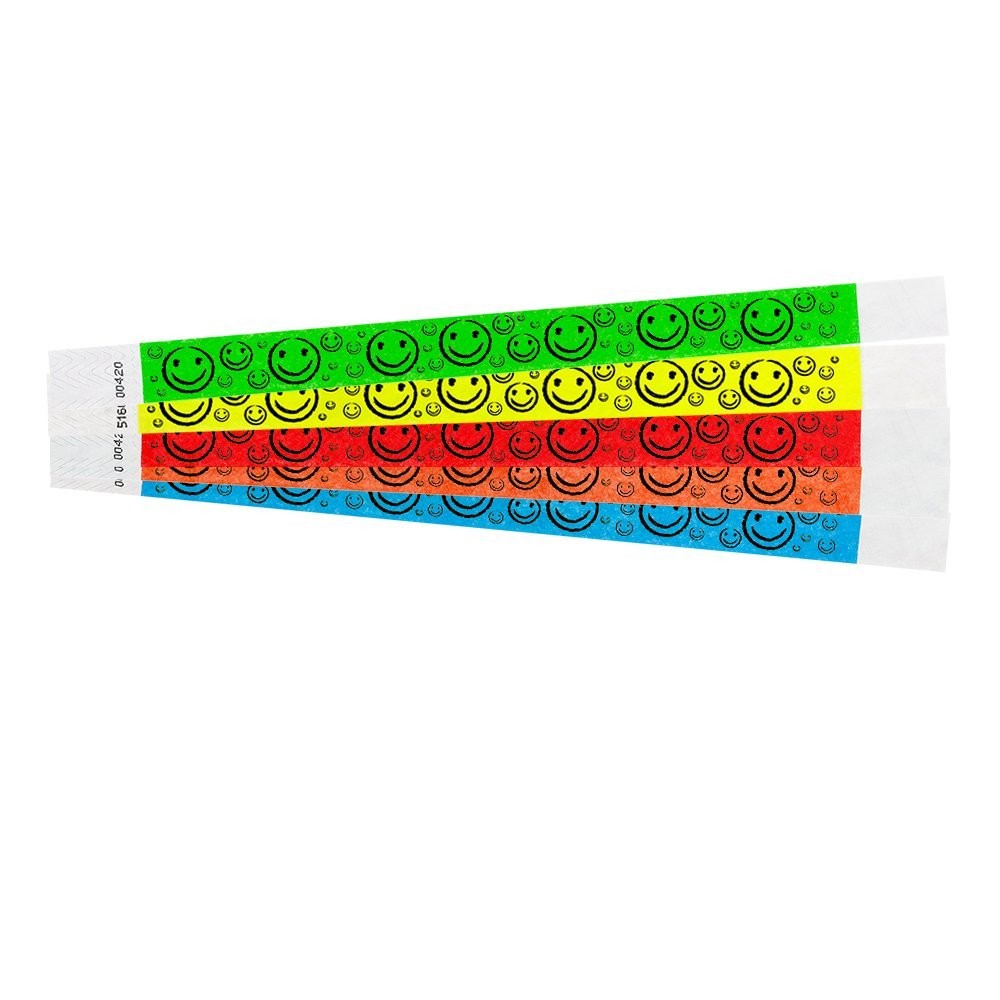 500 WristCo Tyvek Wristbands Smiley Face Variety Pack 500 Count,
