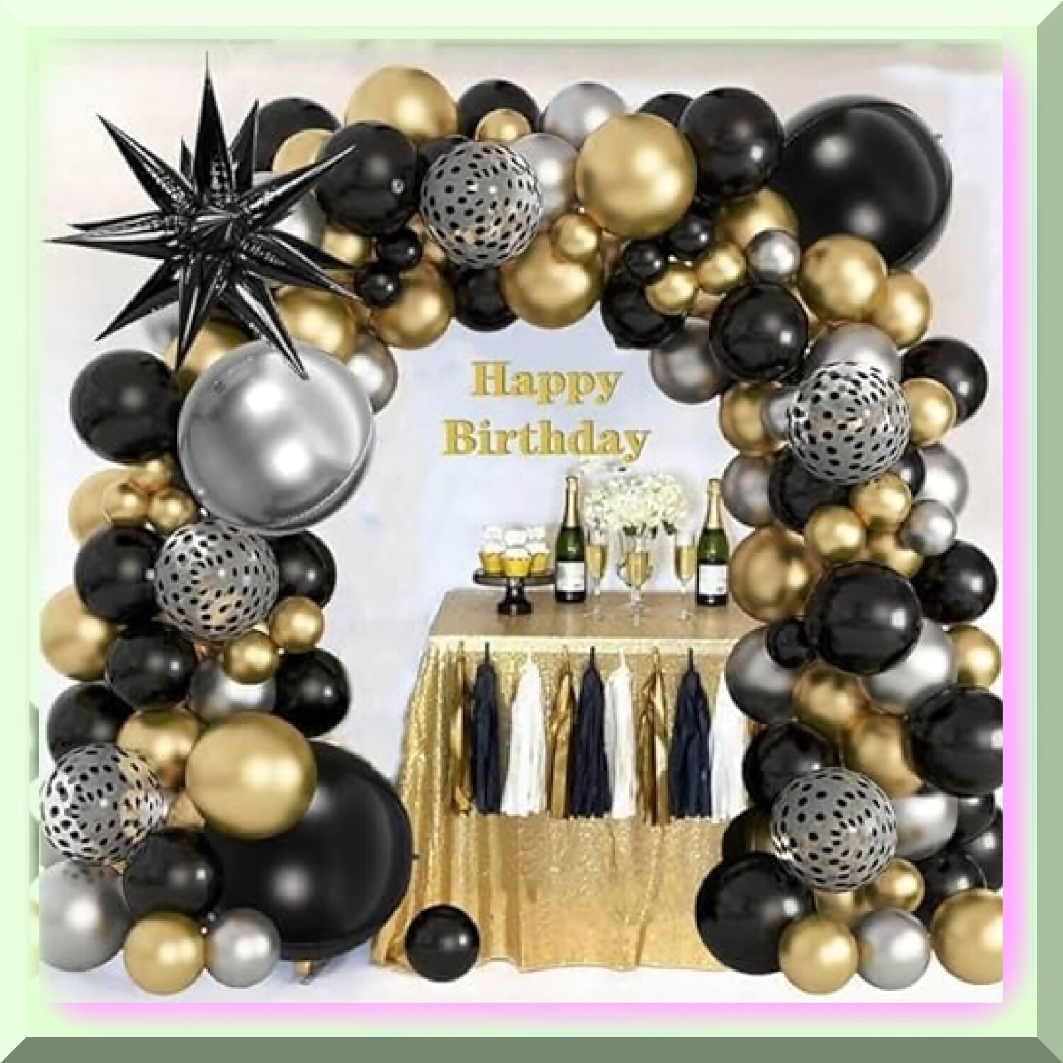 Black and Gold Balloon Garland Arch Kit with 148 Pieces