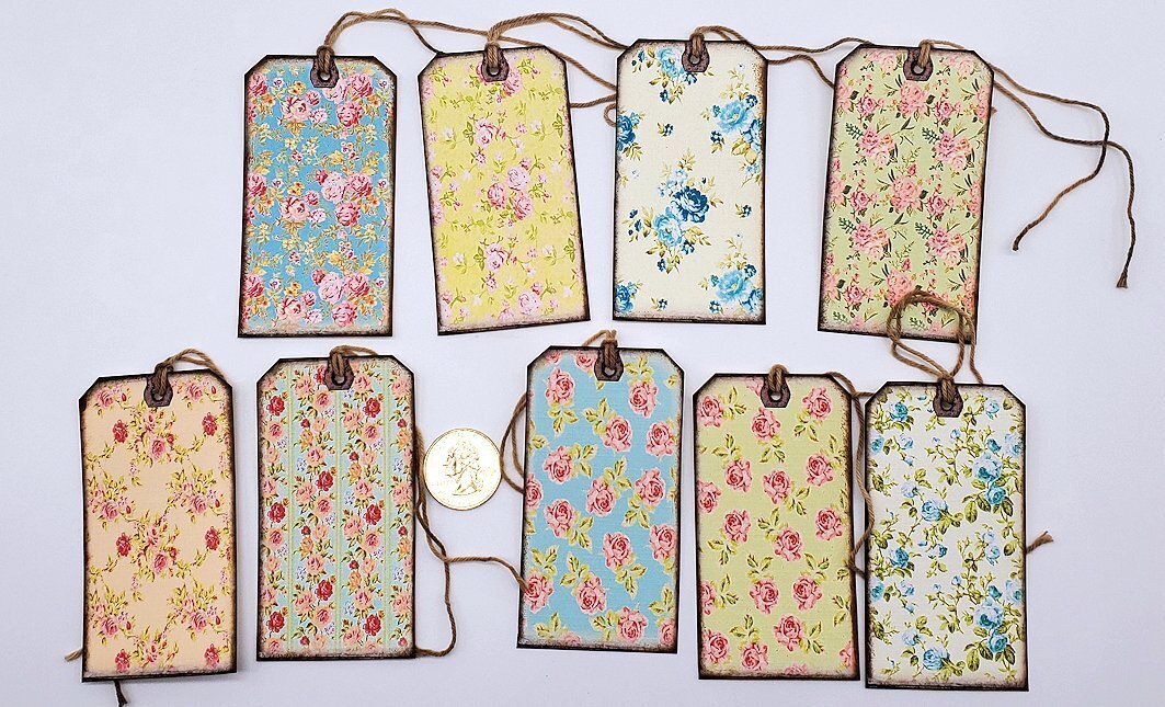 9~Ephemera~Handmade~Linen Cardstock~Shabby Chic~Romance~Gift~Hang~Tags
