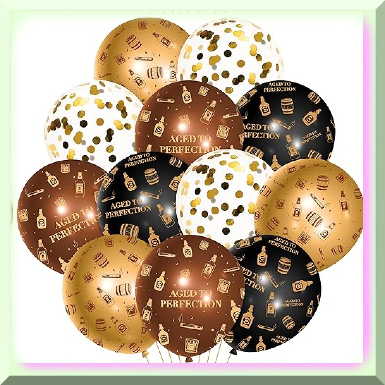 Whiskey Theme Party Balloons Set 36 Latex with Ribbon