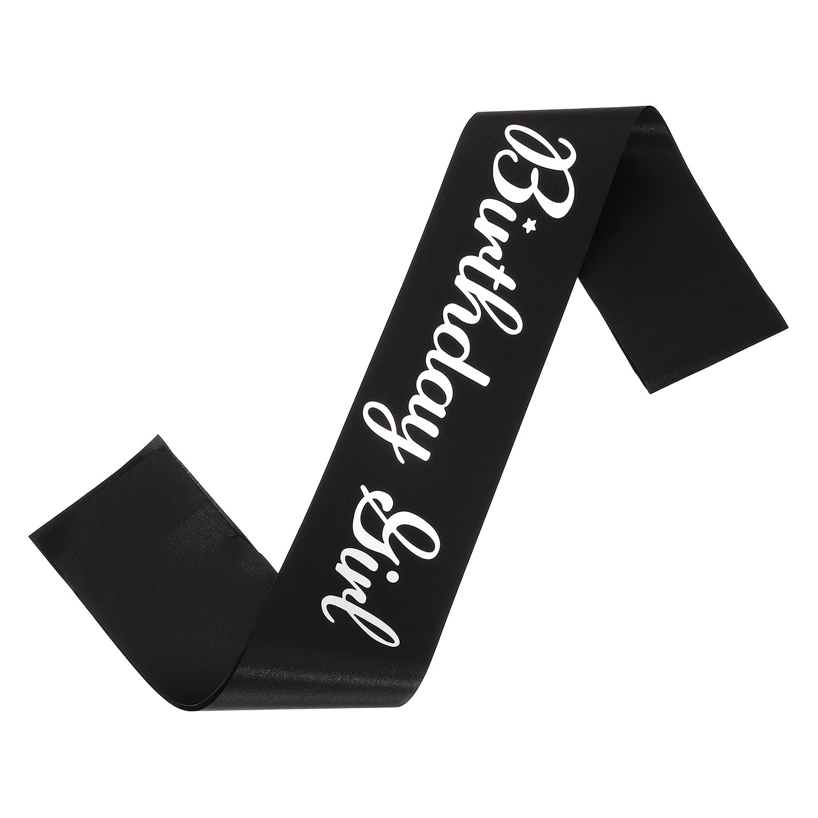 Birthday Girls Sash w/ Pin Silver Sparkle Lettering for Birthday Party Black