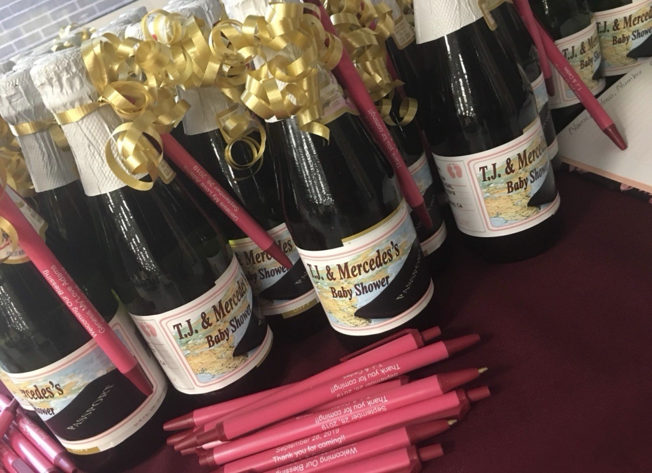 Baby Shower Novelty Gift Custom Bottles Gold Ribbon Personalized Labels