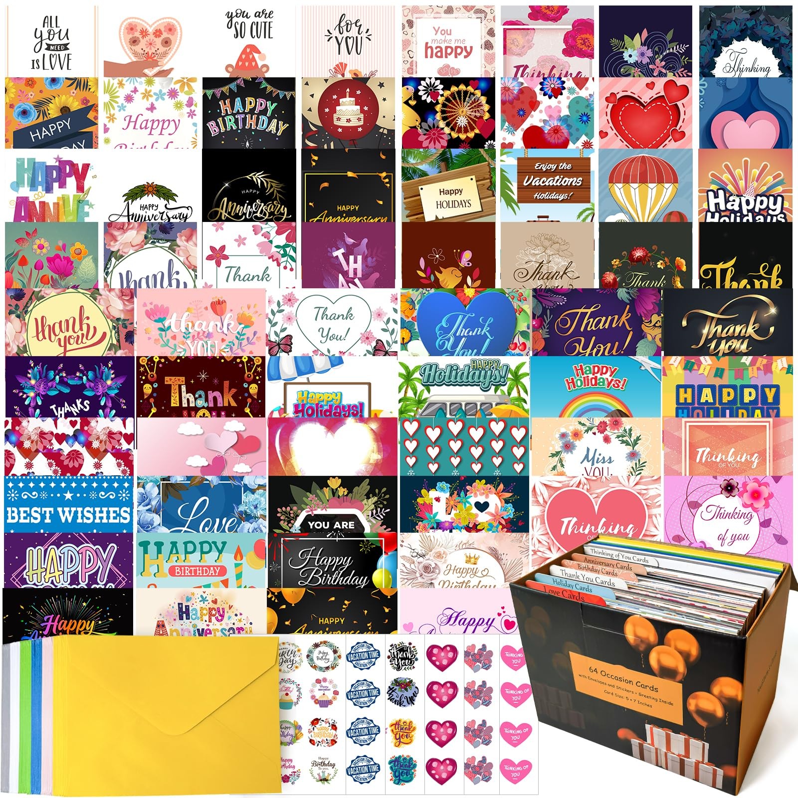 YedsIntu 64 Pack All Occasion Cards Assortment Box with 4×6 inches, Assorted
