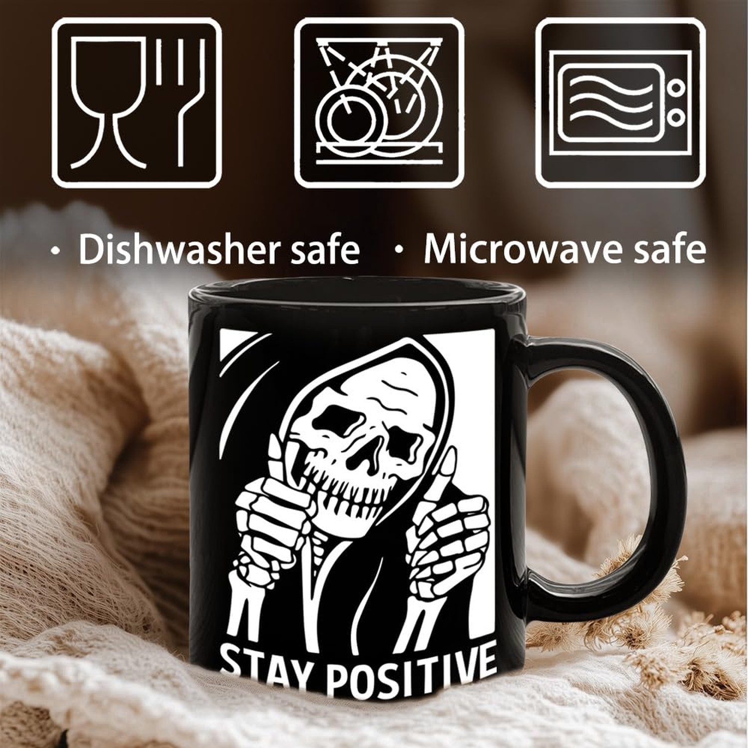 Stay Positive Skull Mug, Motivational Coffee Mug Gifts for Best Friend, Siste…