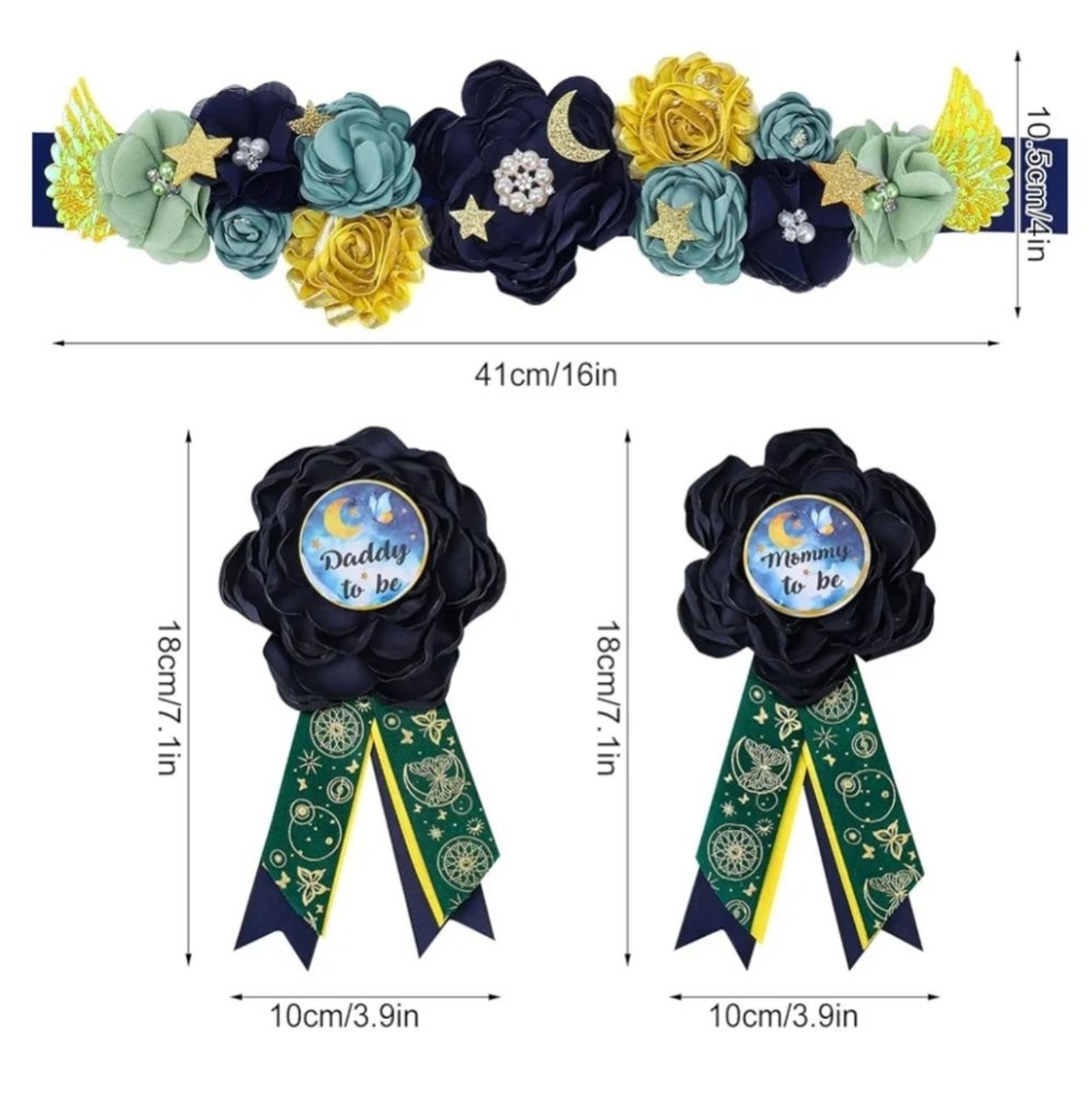 Moon Maternity Sash And Corsage Set Mommy And Daddy To Be Pins Baby Shower New