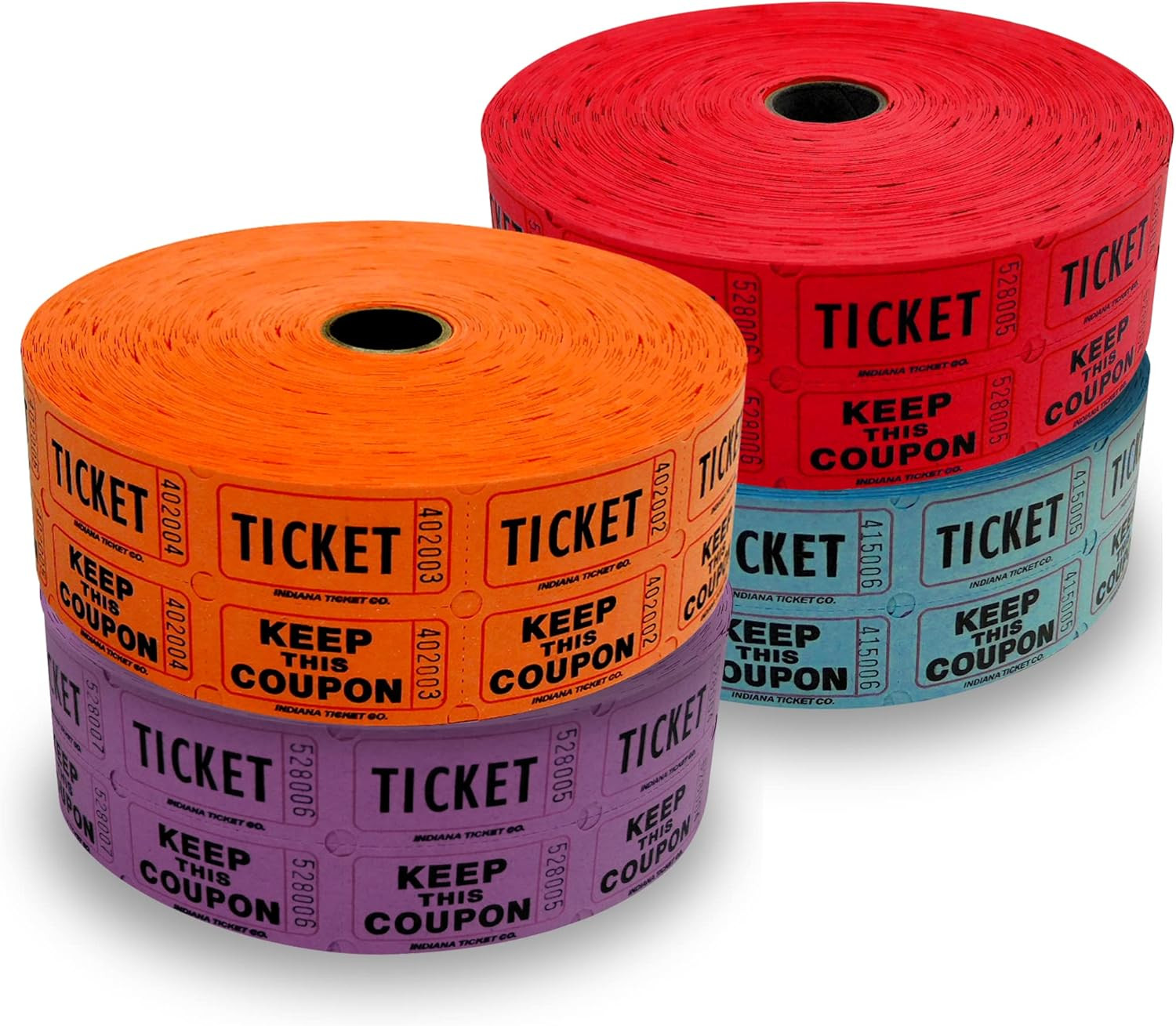 Raffle Tickets – 4 Rolls of 2000 Double Tickets – 8,000 Total – Dark Assorted Co