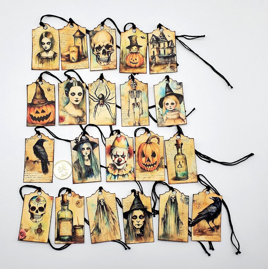 20-Halloween-Vintage-Ephemera-Journals-Parties-Linen Cardstock-Gift-Hang-Tags