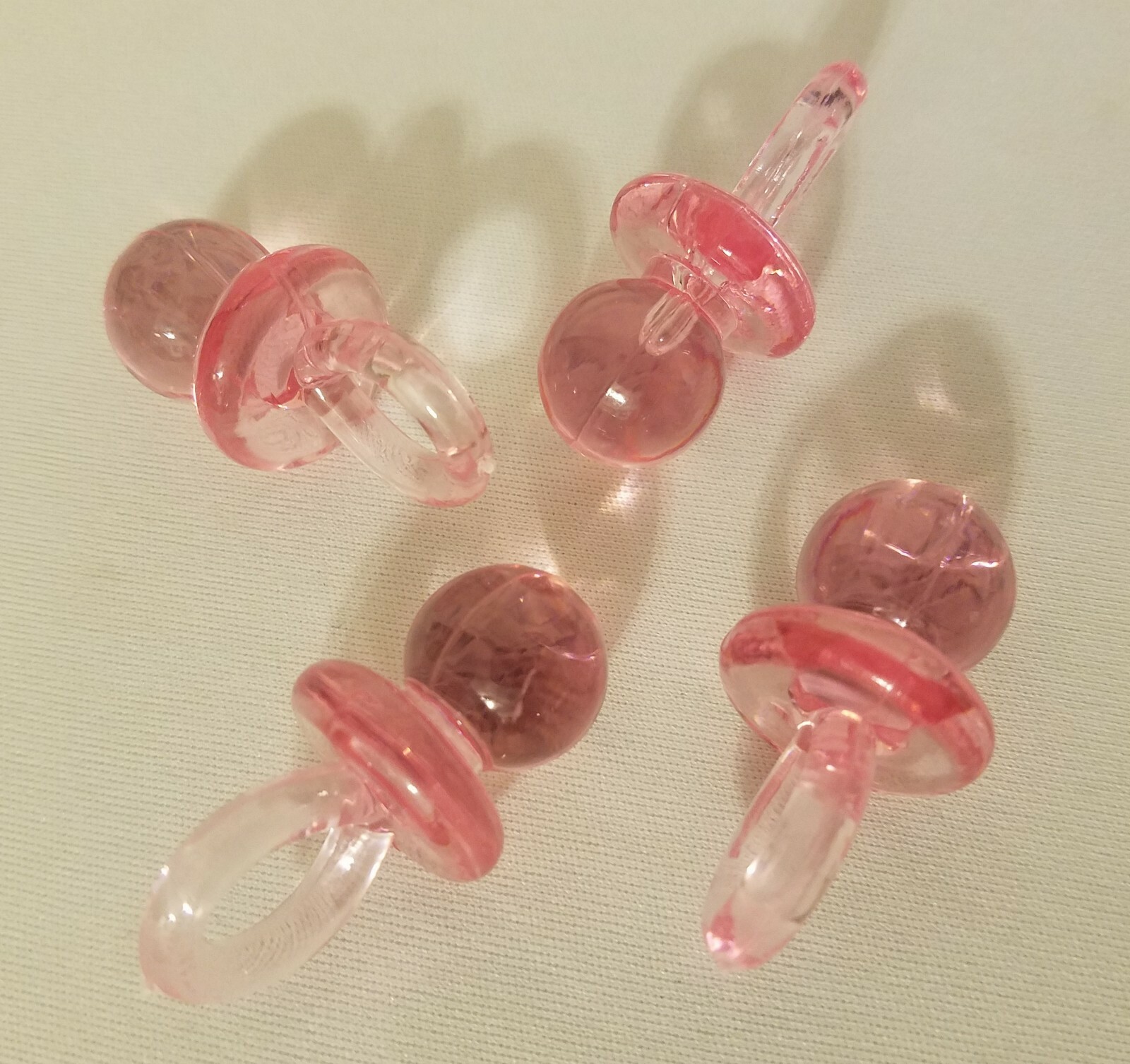 Lot of 25 Clear Pink Acrylic Plastic Pacifiers Miniature Baby Shower Decorations