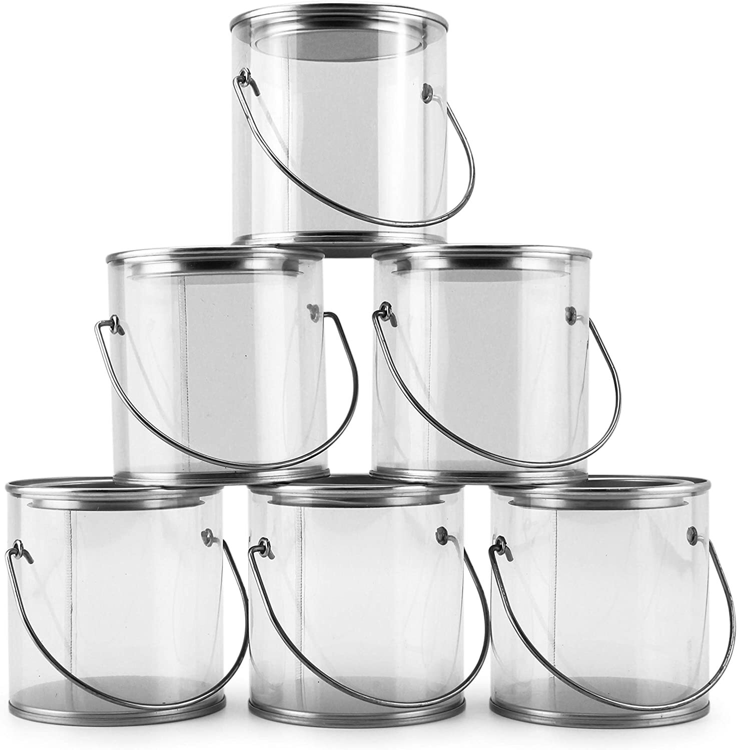 Mini Clear Plastic Paint Cans 6pk; DIY/Craft/Party Decor Favors for Candy/Gifts