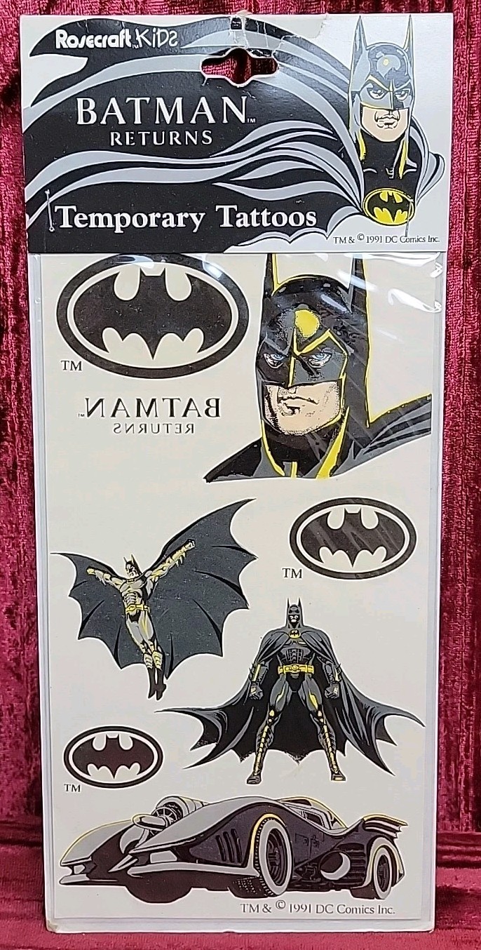 1991 SEALED PACKAGE 1 SHEET ASSORTED BATMAN RETURNS TEMPORARY TATTOOS SUPEHERO