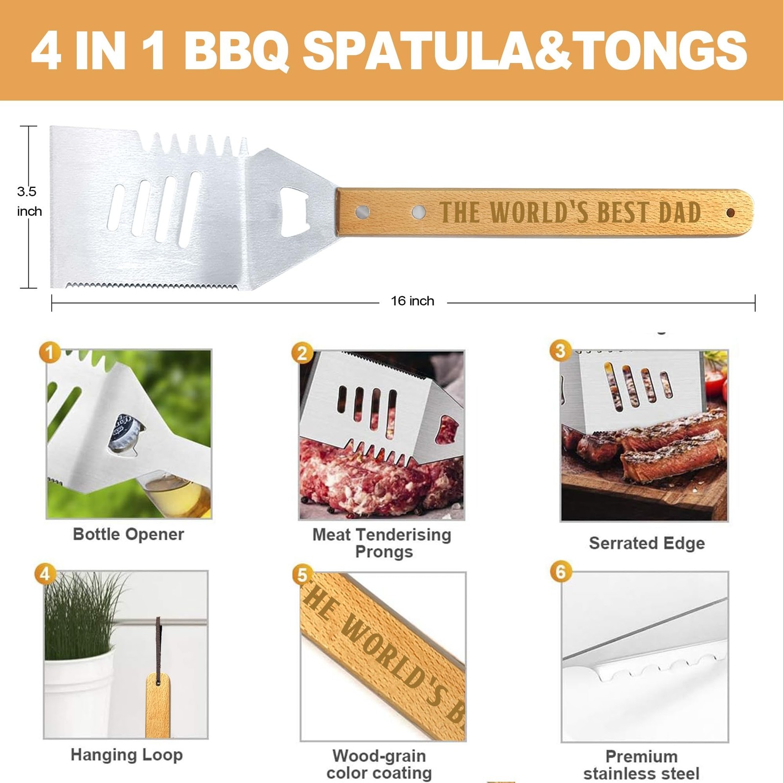 Dad Gifts from Daughter Fathers Day Heavy Duty Wooden BBQ Grilling Accessorie…