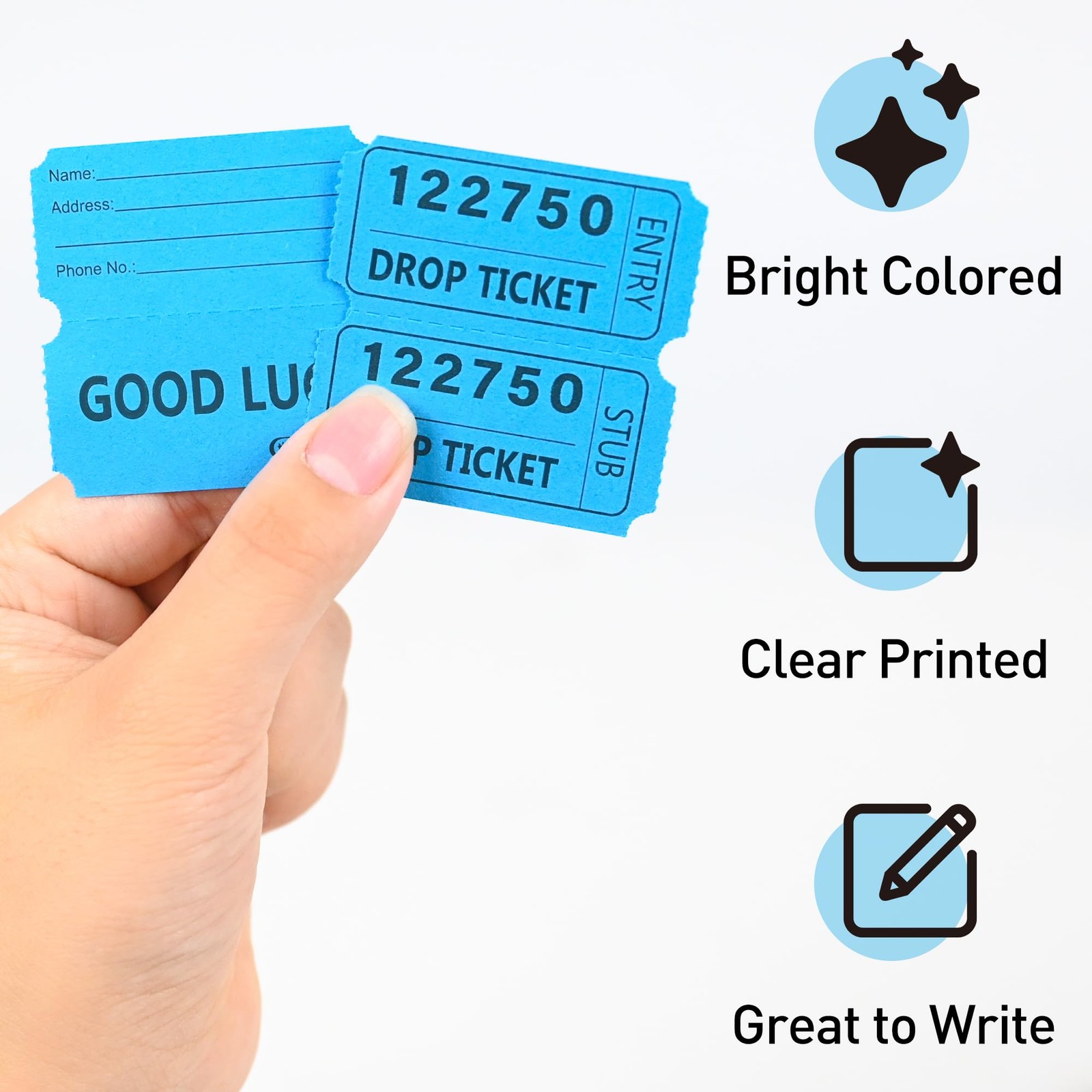 2″x2″ Blue 50/50 Raffle Tickets with Large Bold Numbers