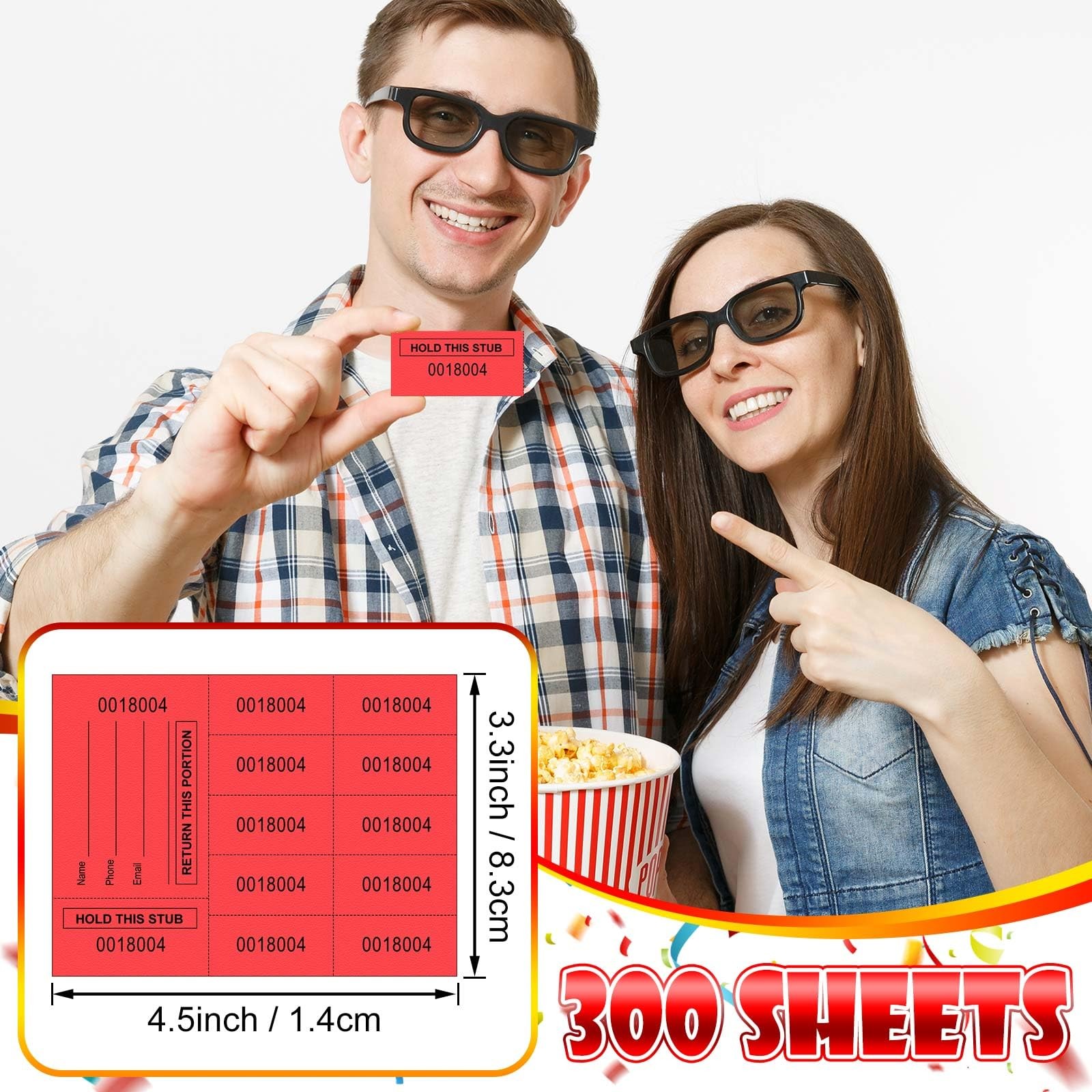 300 Sheets Red Raffle Tickets Hold This Stub 10 Bid Numbers Silent Auction
