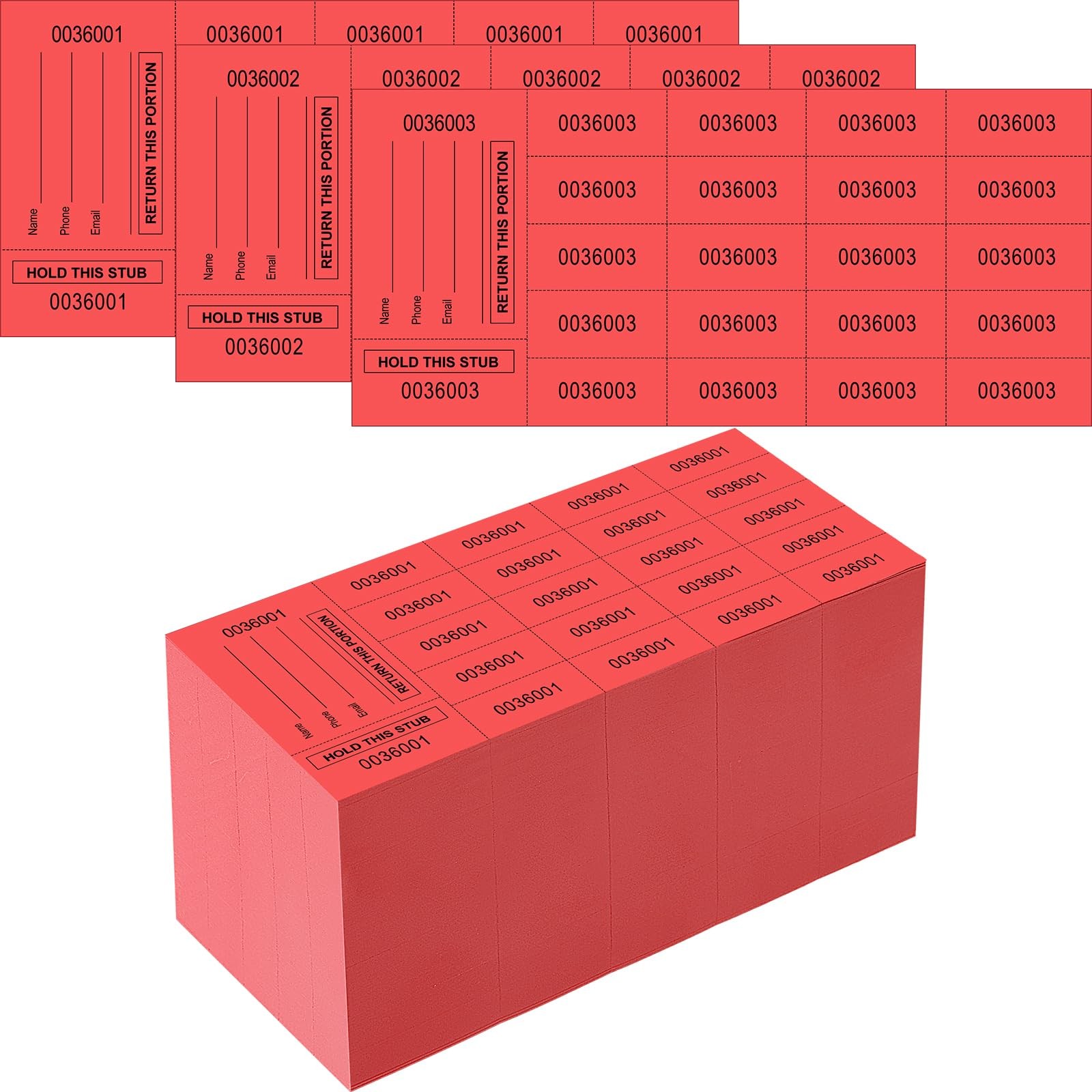 1000 Sheets Red 20 Bid Raffle Tickets Chinese Auction Fundraiser Silent Tags