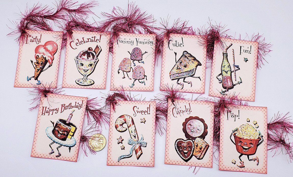 9~Birthday~Handmade~Retro~Glitter~Linen Cardstock~Gift Tags~~Crafts~Parties