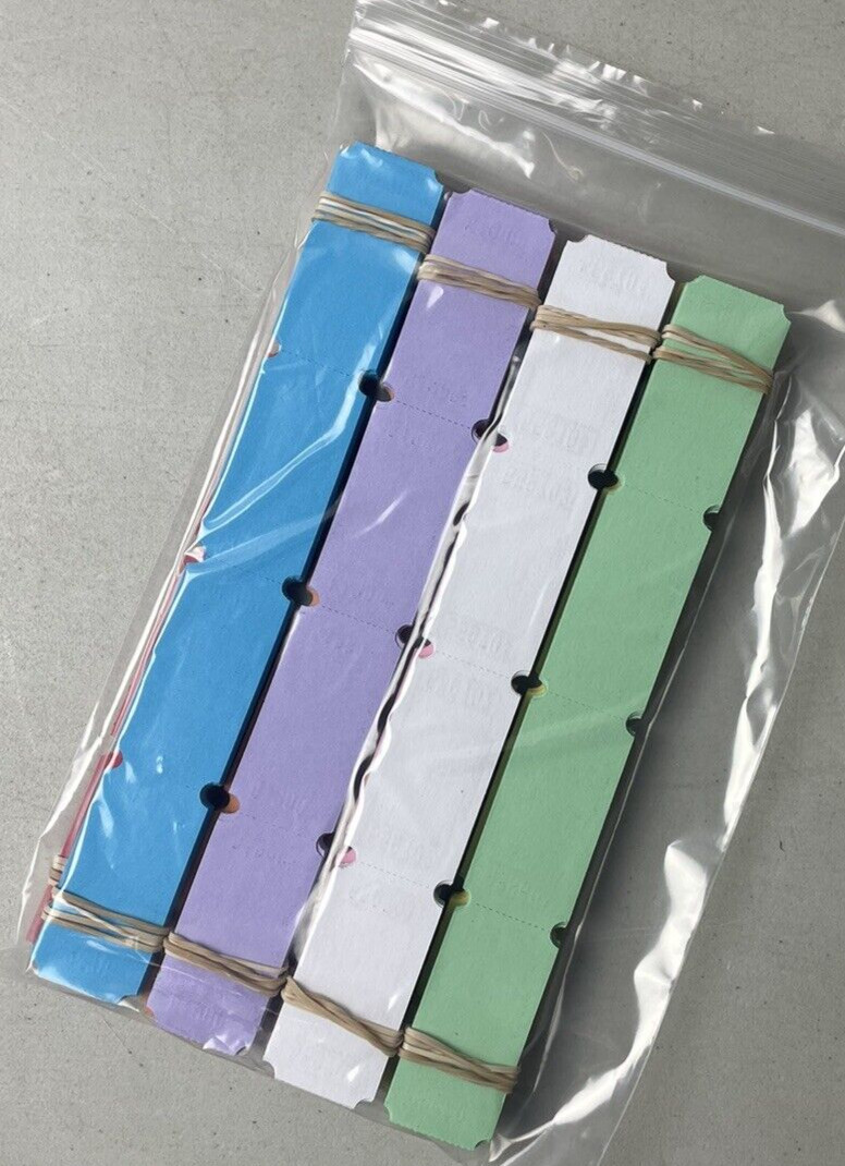 Blank Tickets Lot of 800 Pieces Single Raffle Tickets 100 of Each Color Listed