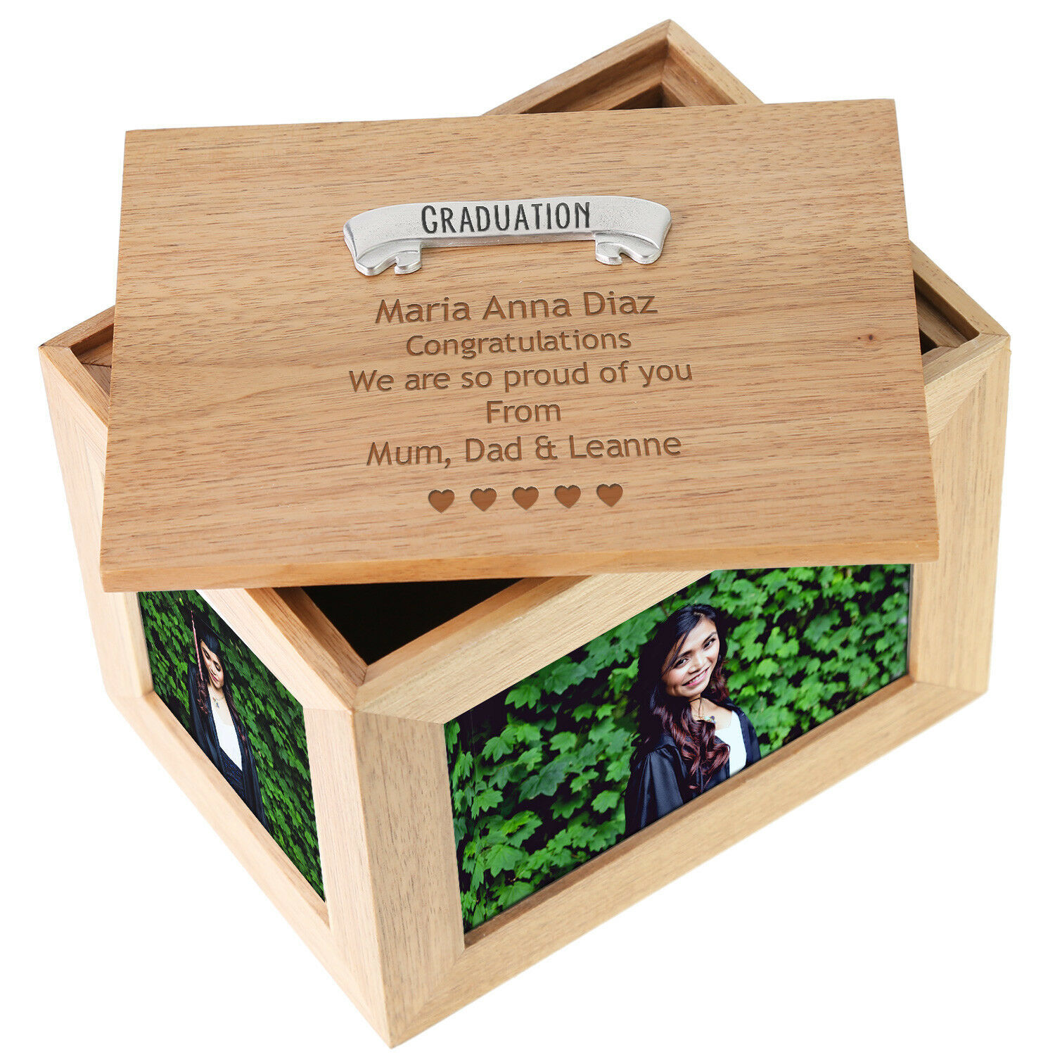 Boy or Girl Graduation Gift Engraved Large Oak Photo Keepsake Box Graduate Gifts