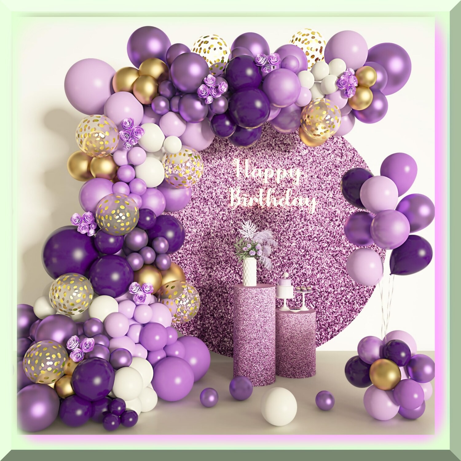 Pastel Dreams Balloon Garland Kit with Purple and Gold Balloons