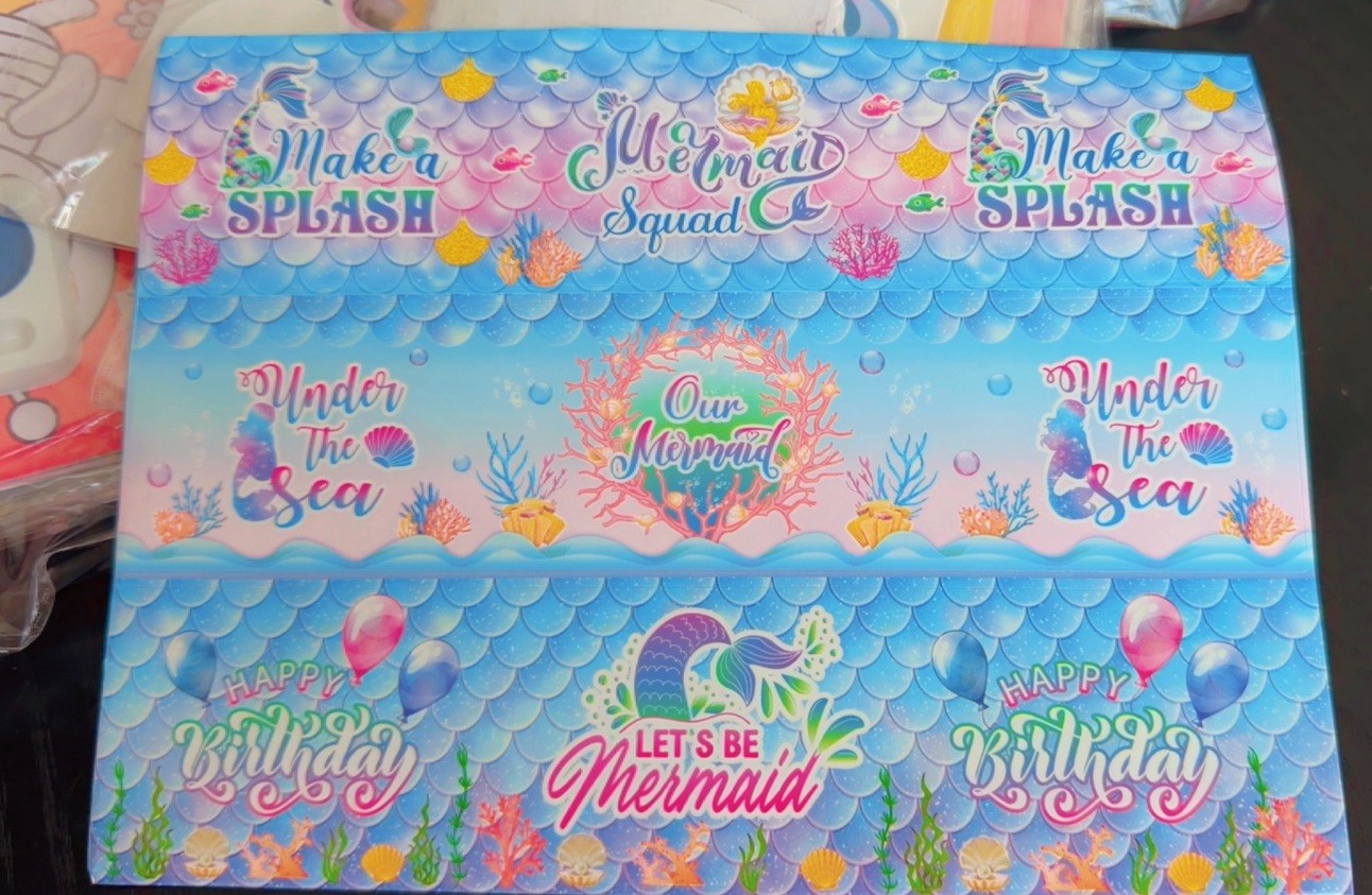 1 pack of 36 stickers Birthday party water bottle stickers mermaid theme