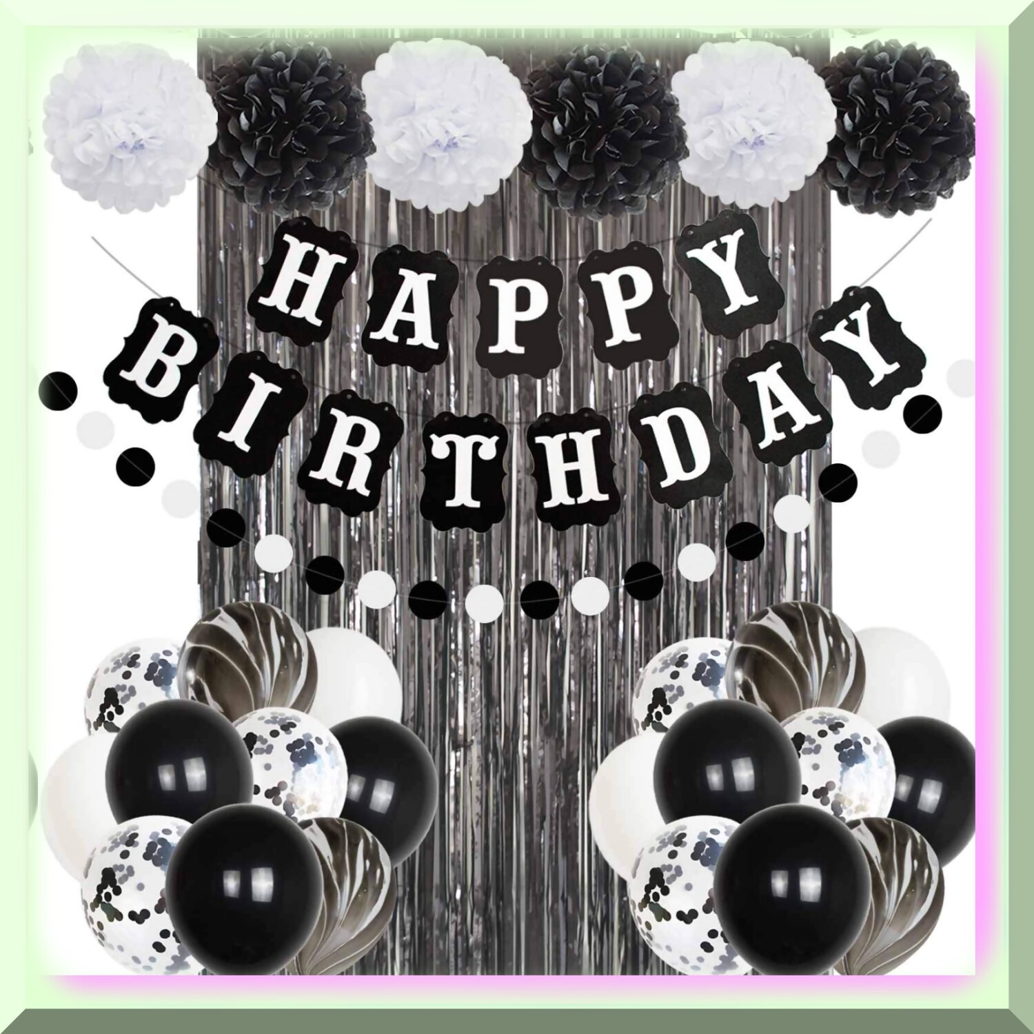 Black and White Birthday Party Decoration Kit