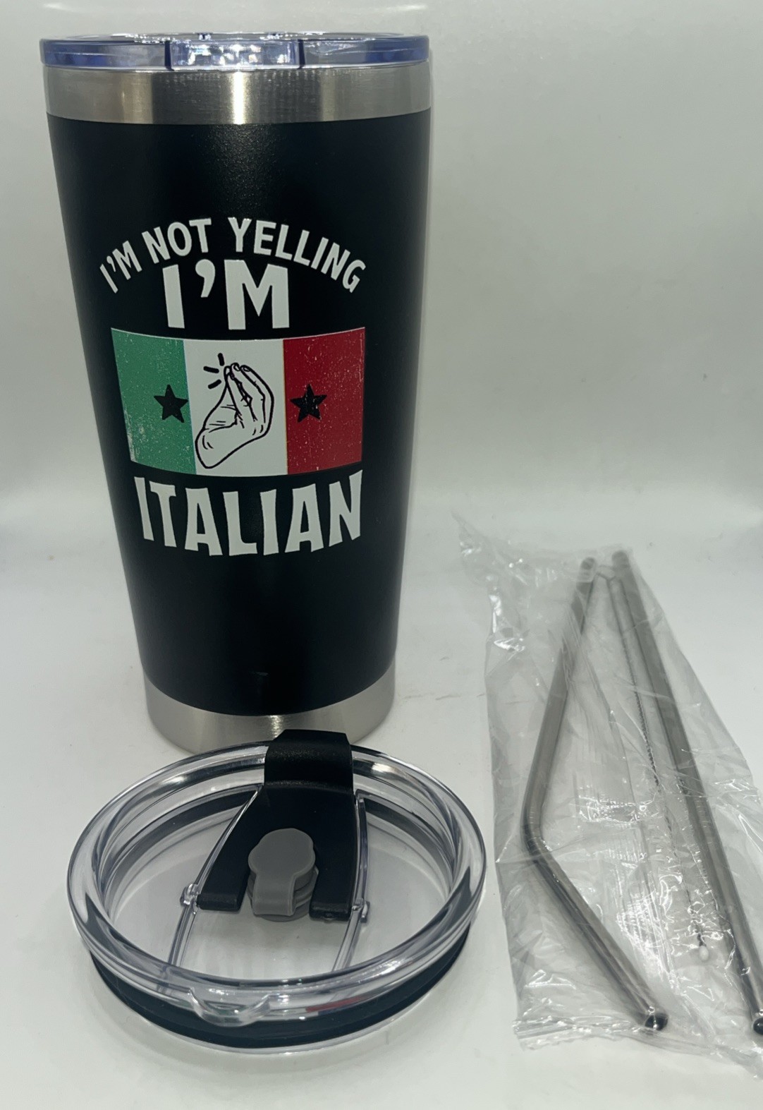New “I’m Not Yelling I’m Italian” Funny 20oz Travel Coffee Tumbler SS Straw
