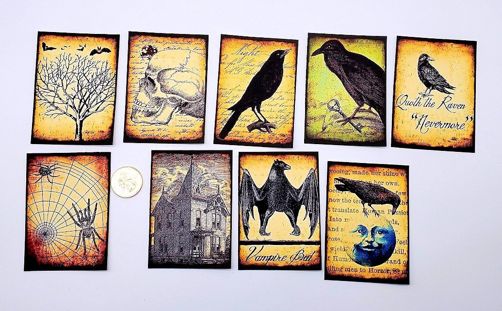 9-Halloween-Junk Journal-Ephemera-Gothic-Handmade-Linen Cardstock-Cards