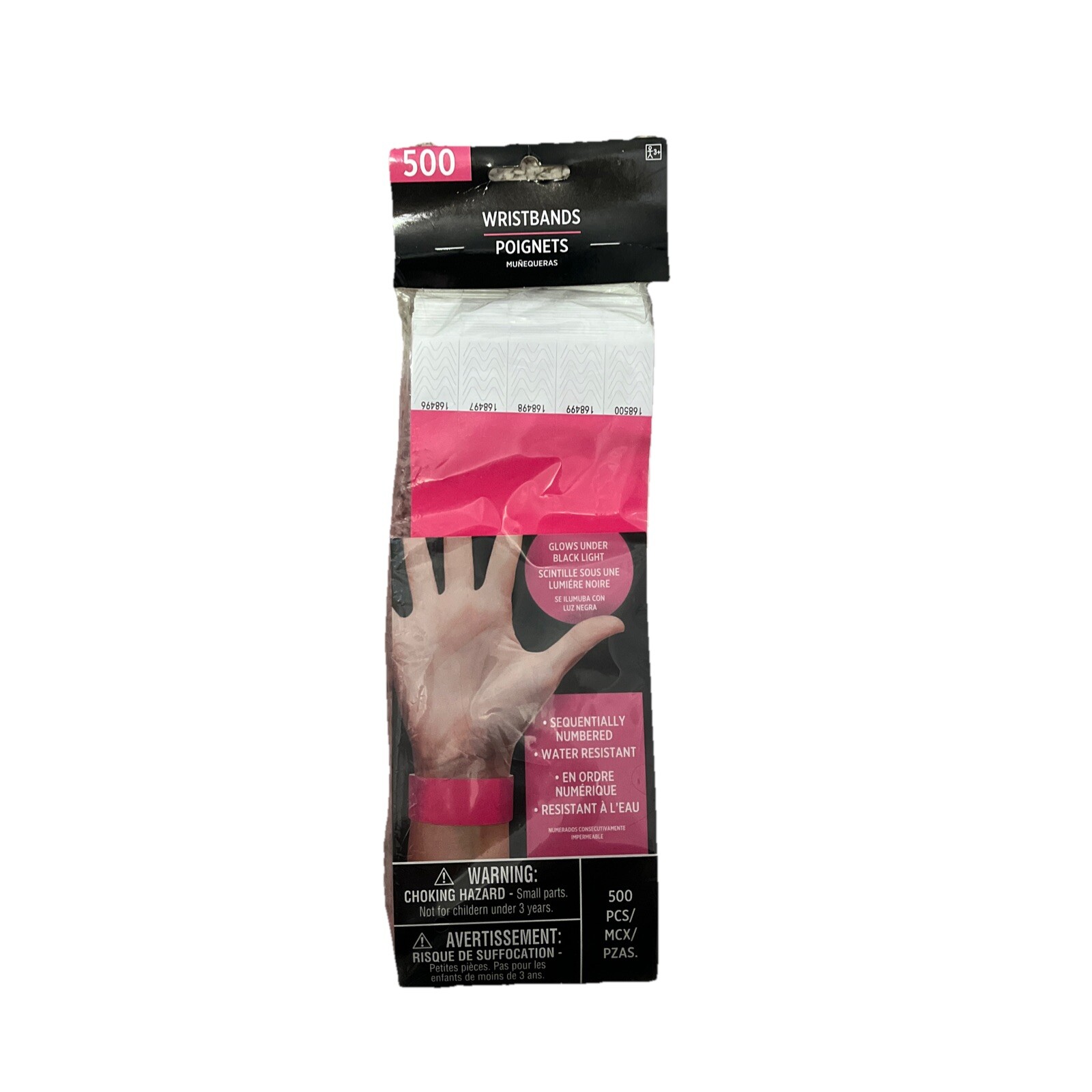 Tyvek Numbered Wristbands Neon Pink 500 count Events Parties Clubs Amscan