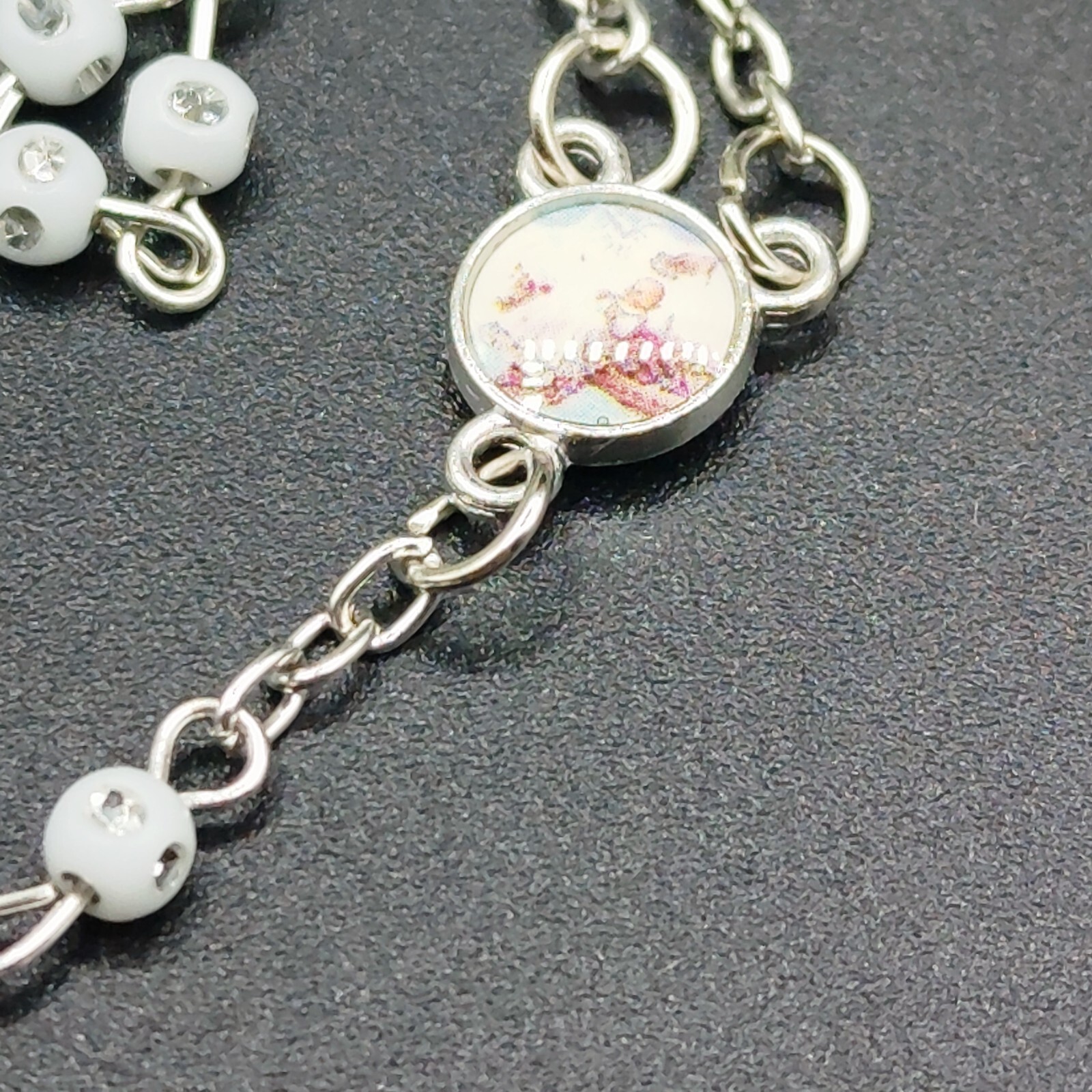 US 4/12pcs White Bead Rosary Necklace in Wishing Bottle w Organza Bag Christian