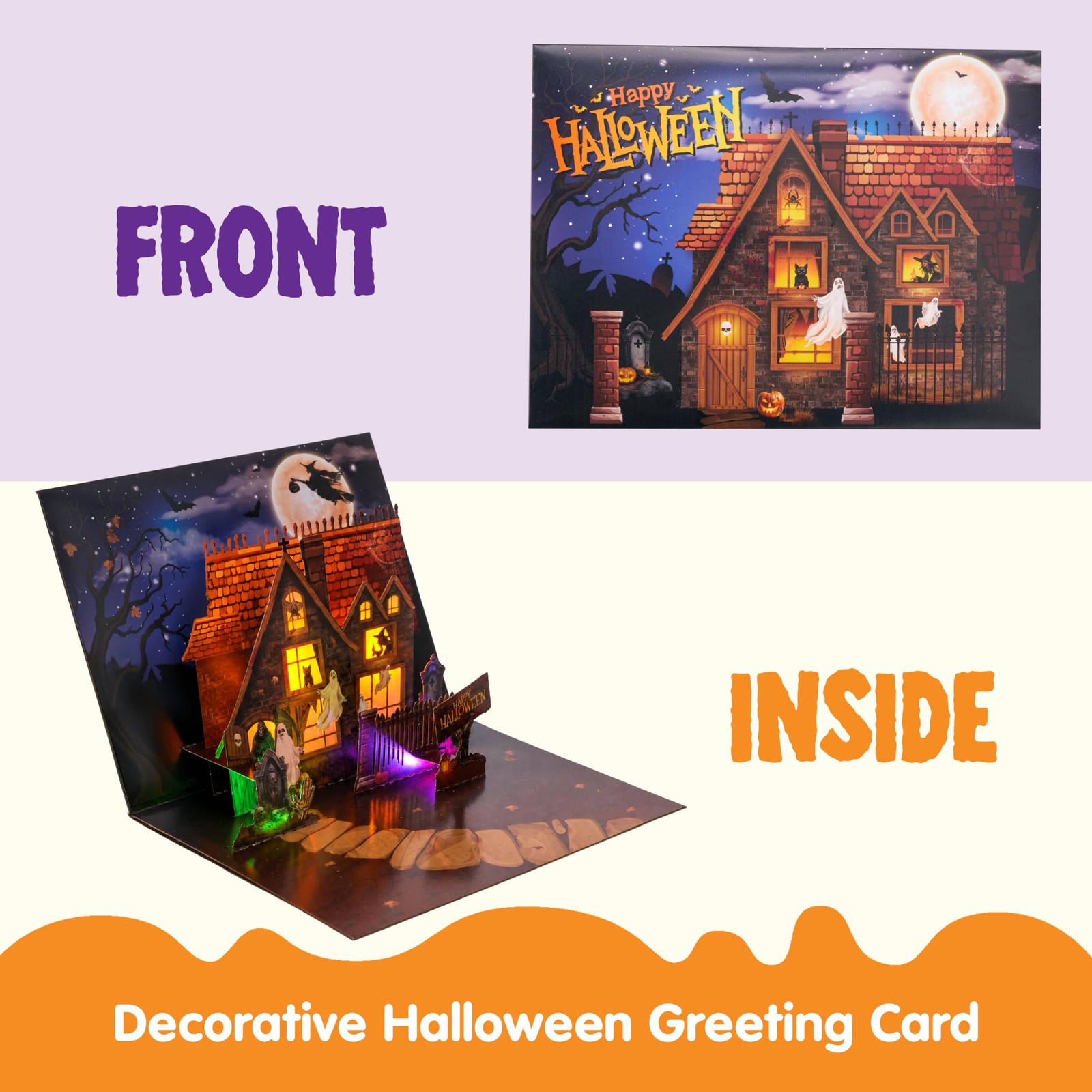 JOYIN Halloween Pop Up Card With Scary Sound and Light, 3D Gift Multicolor