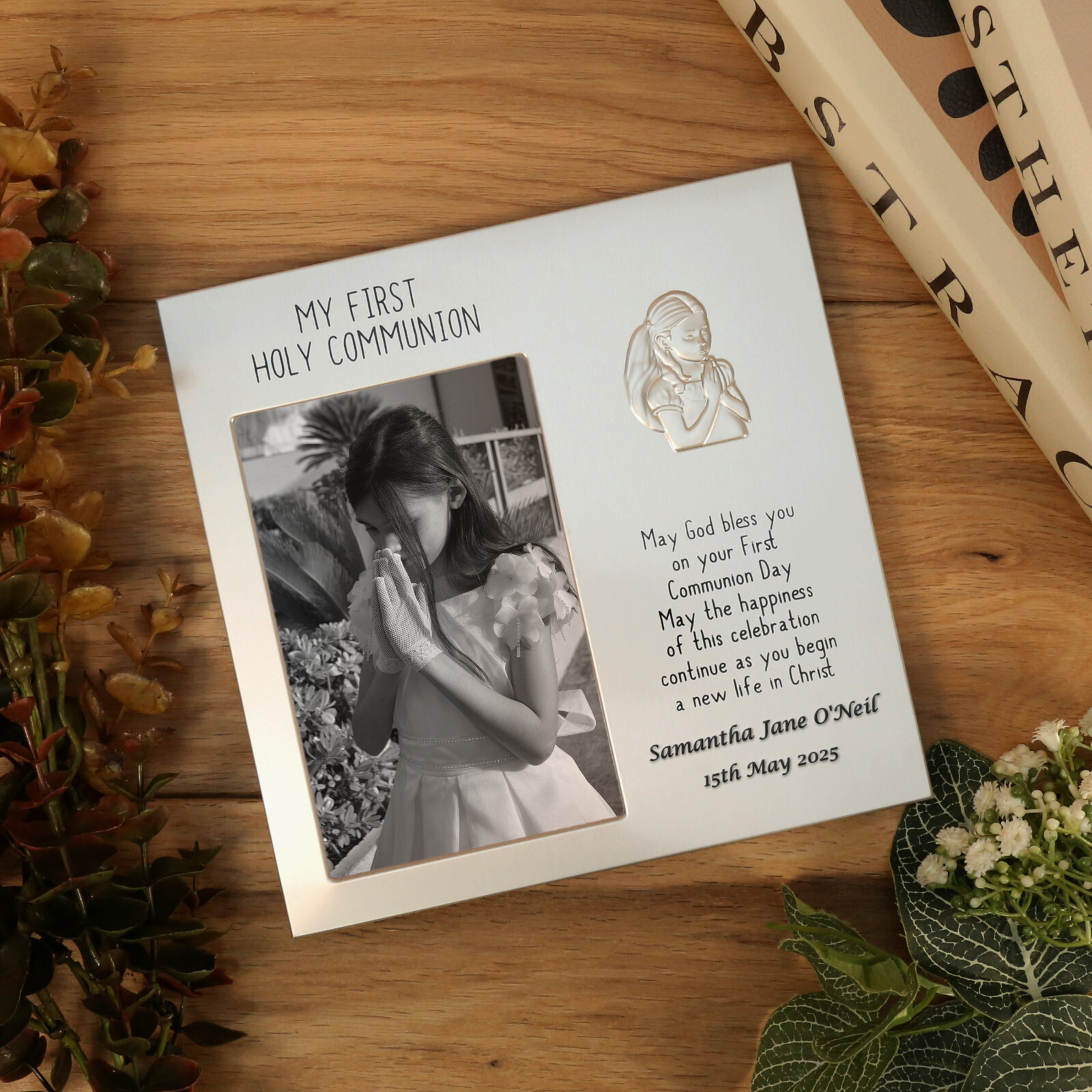 First Holy Communion Gift For a Girl, Engraved Girl’s 1st Communion Photo Frame