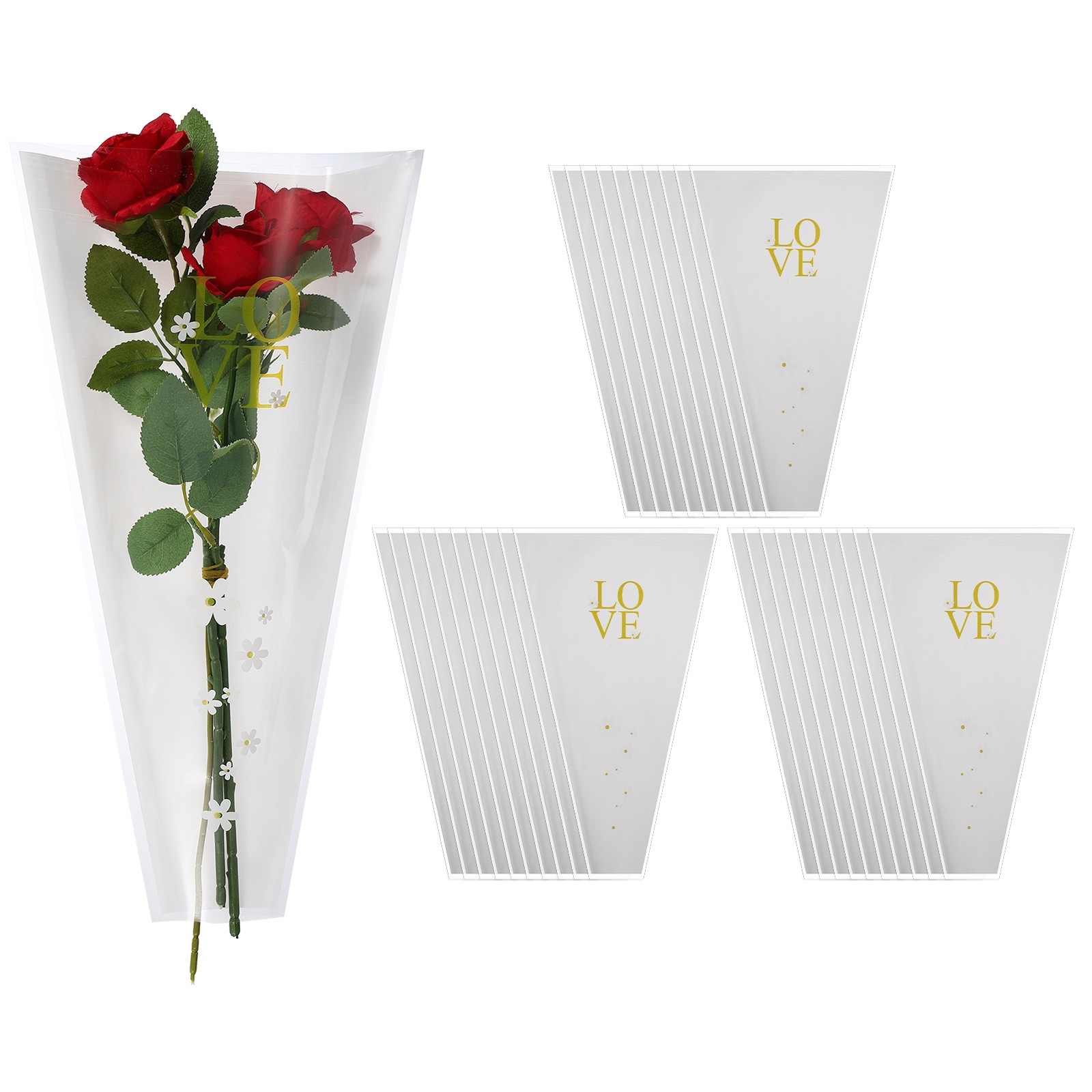 150 Pcs Plastic Rose Floral Bouquet Bags 17.7″ Flower Sleeves Bags, White