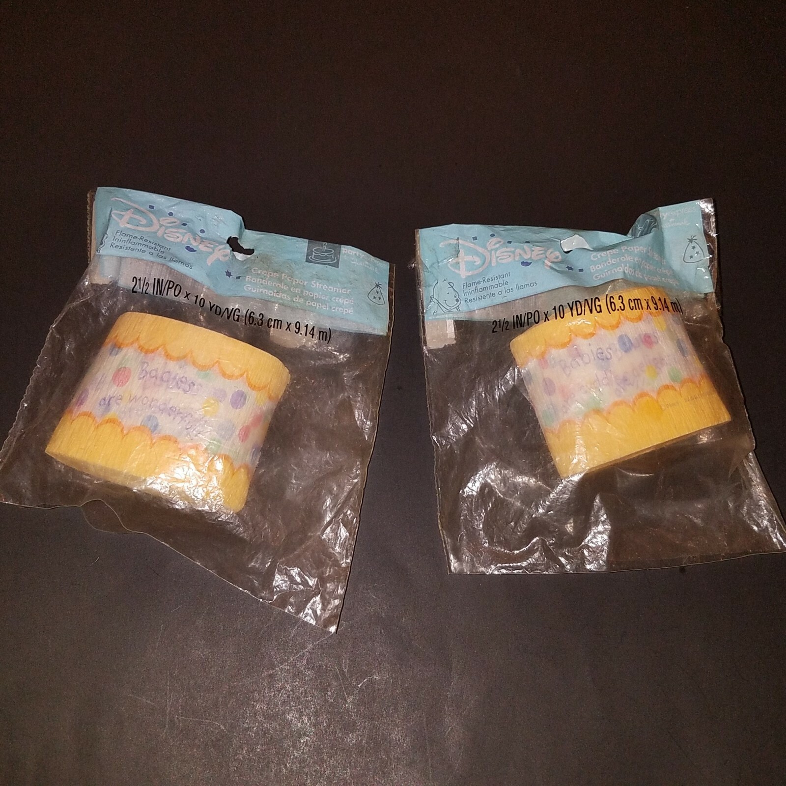 VTG 2 packs Disney Baby Shower Crepe Paper Streamers Yellow Hallmark Party