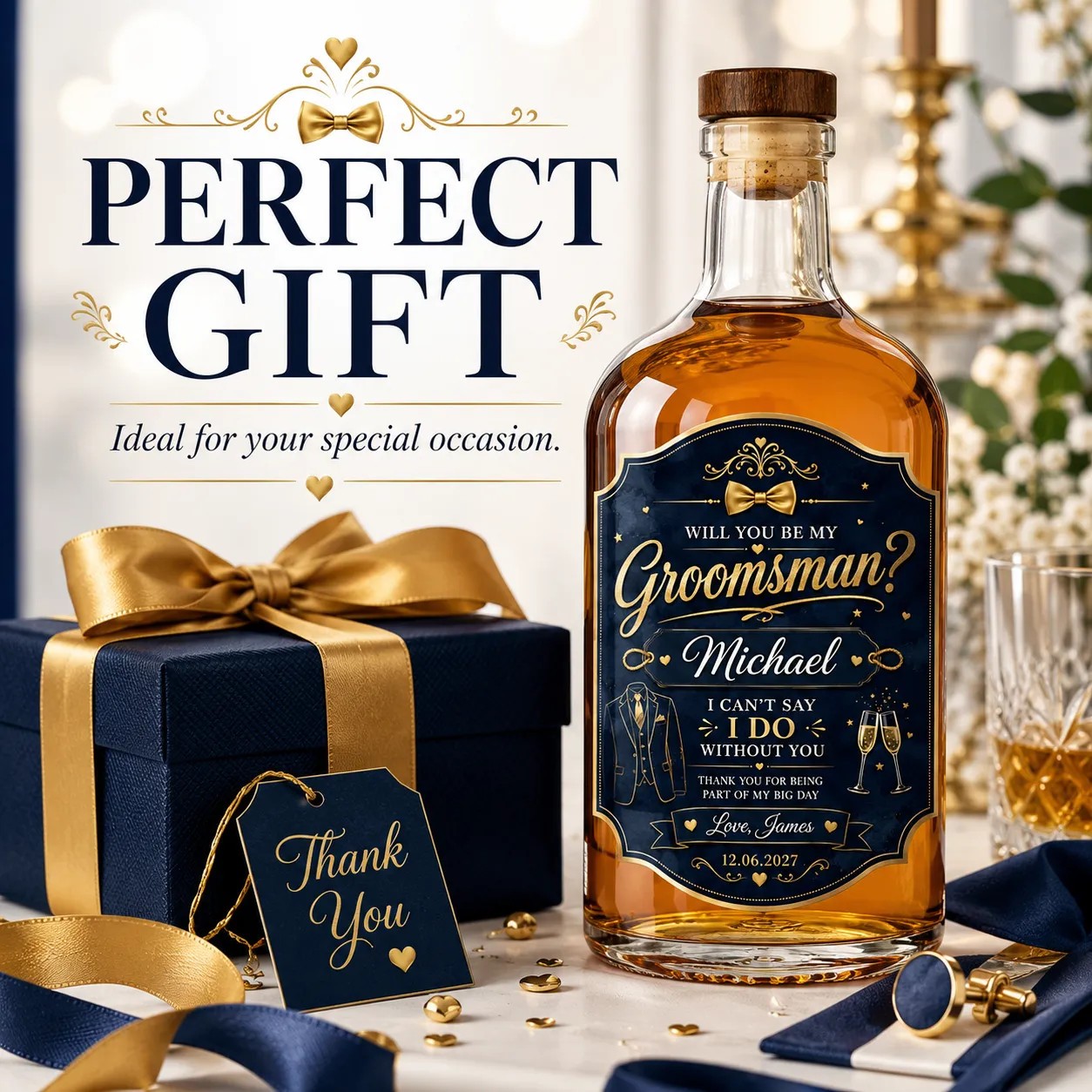 Personalised Groomsman Proposal Bottle Label Sticker Wedding Gift