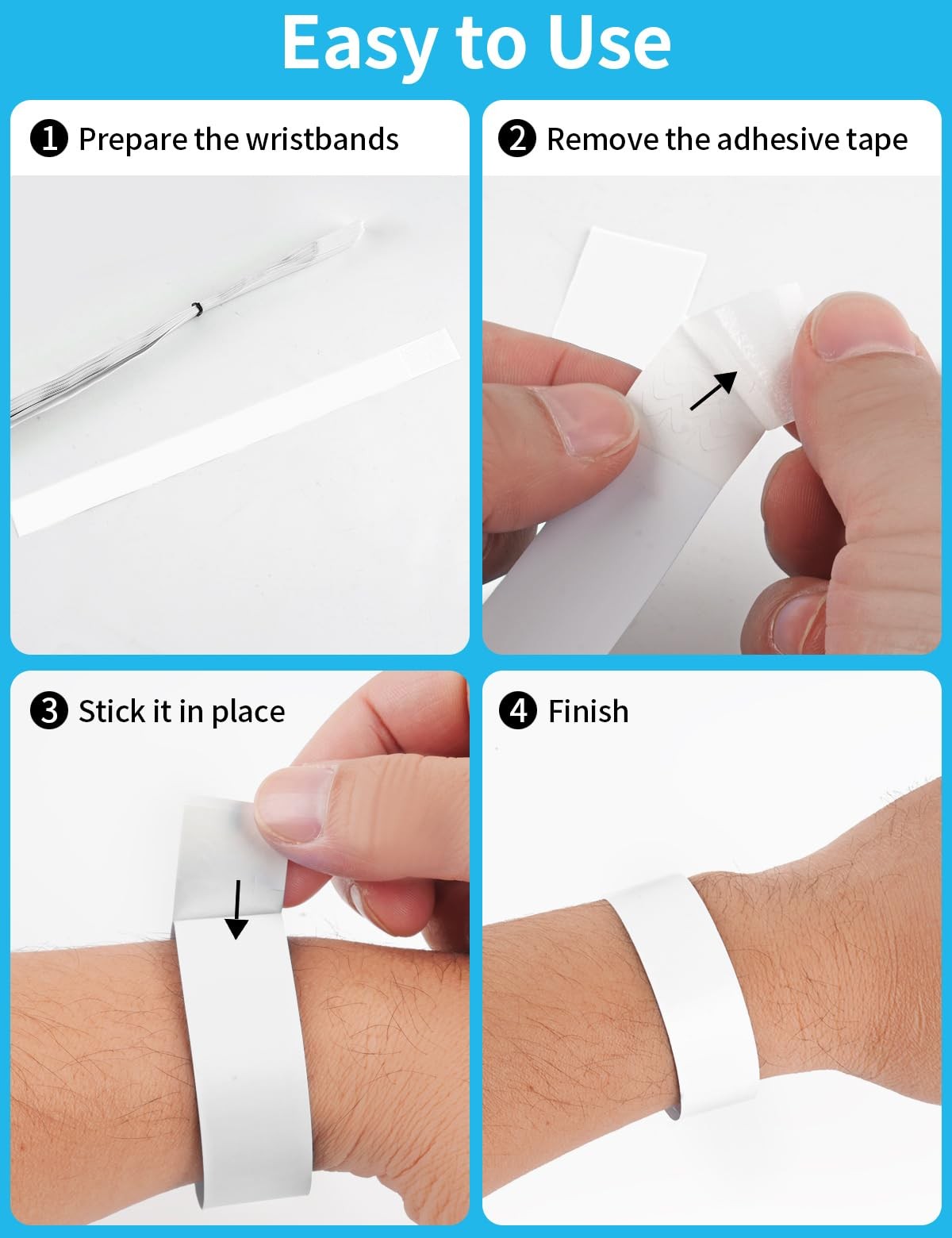 500 Pcs Wrist Bands, Paper Wristbands for Events, Adhesive Colored White