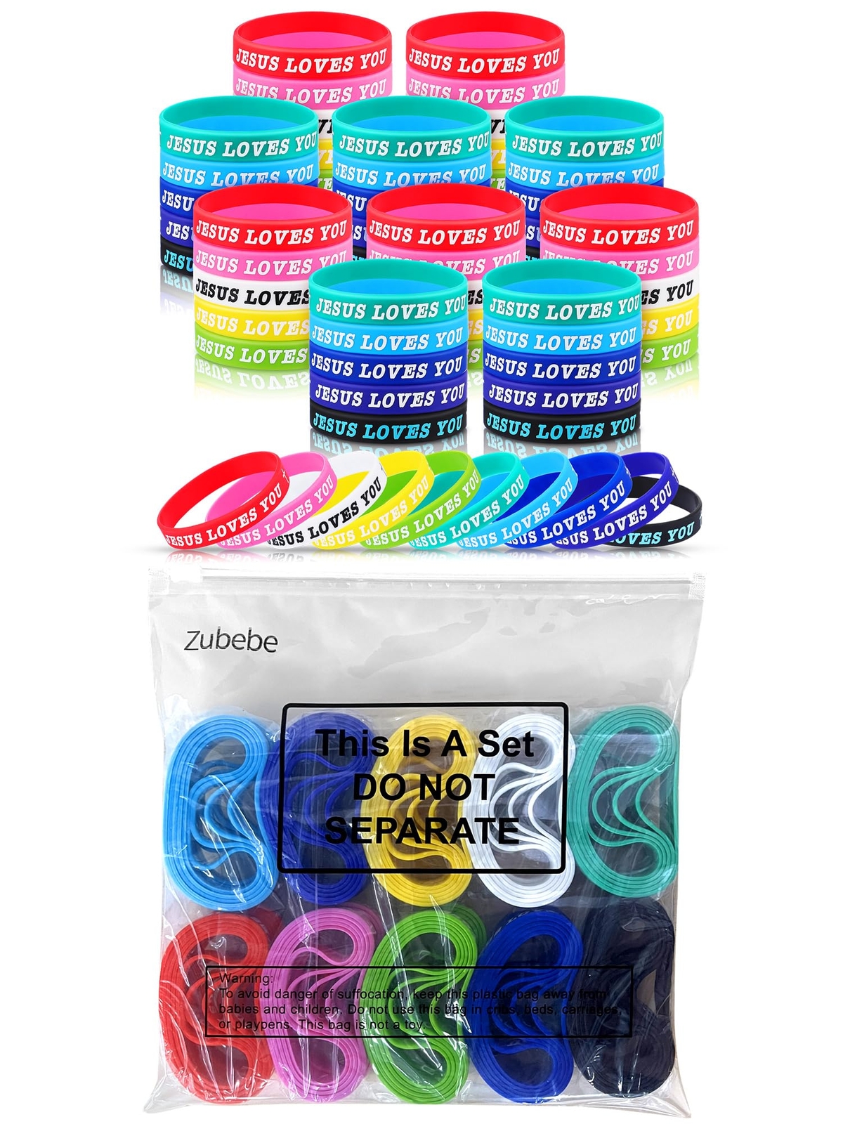 100 Pcs Jesus Loves You Silicone Wristbands Rubber Bracelets Colorful Jesus L…
