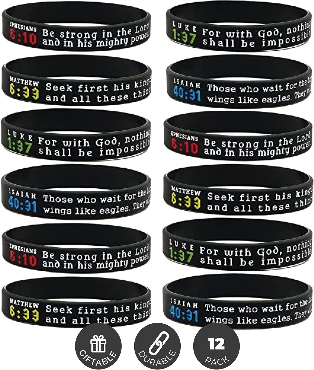 8 inch, Black Multi (Ephesians 6:10 / Luke 1:37 / Isaiah 40:31 / Matthew 6:33)