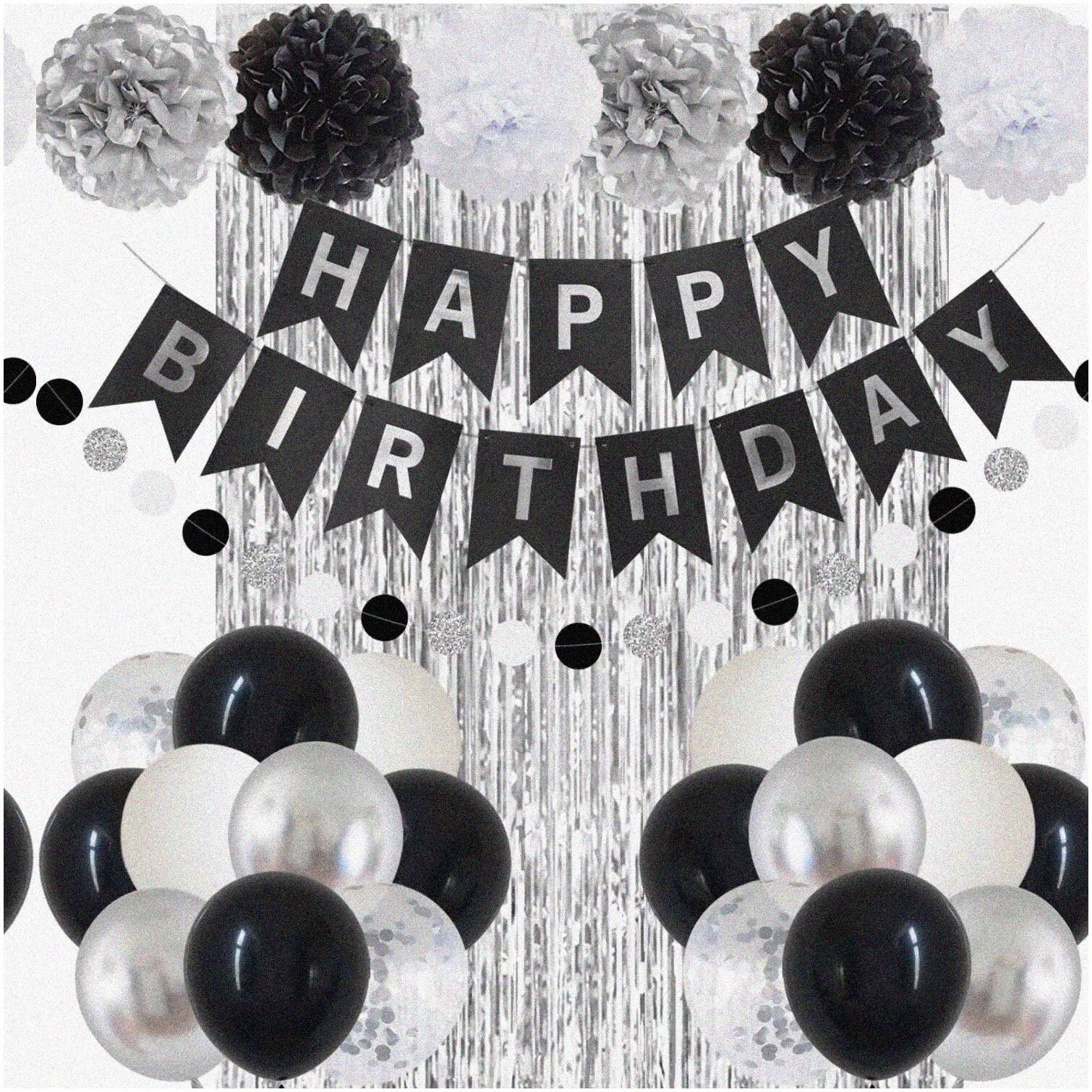 Black and Silver Birthday Party Decoration Set