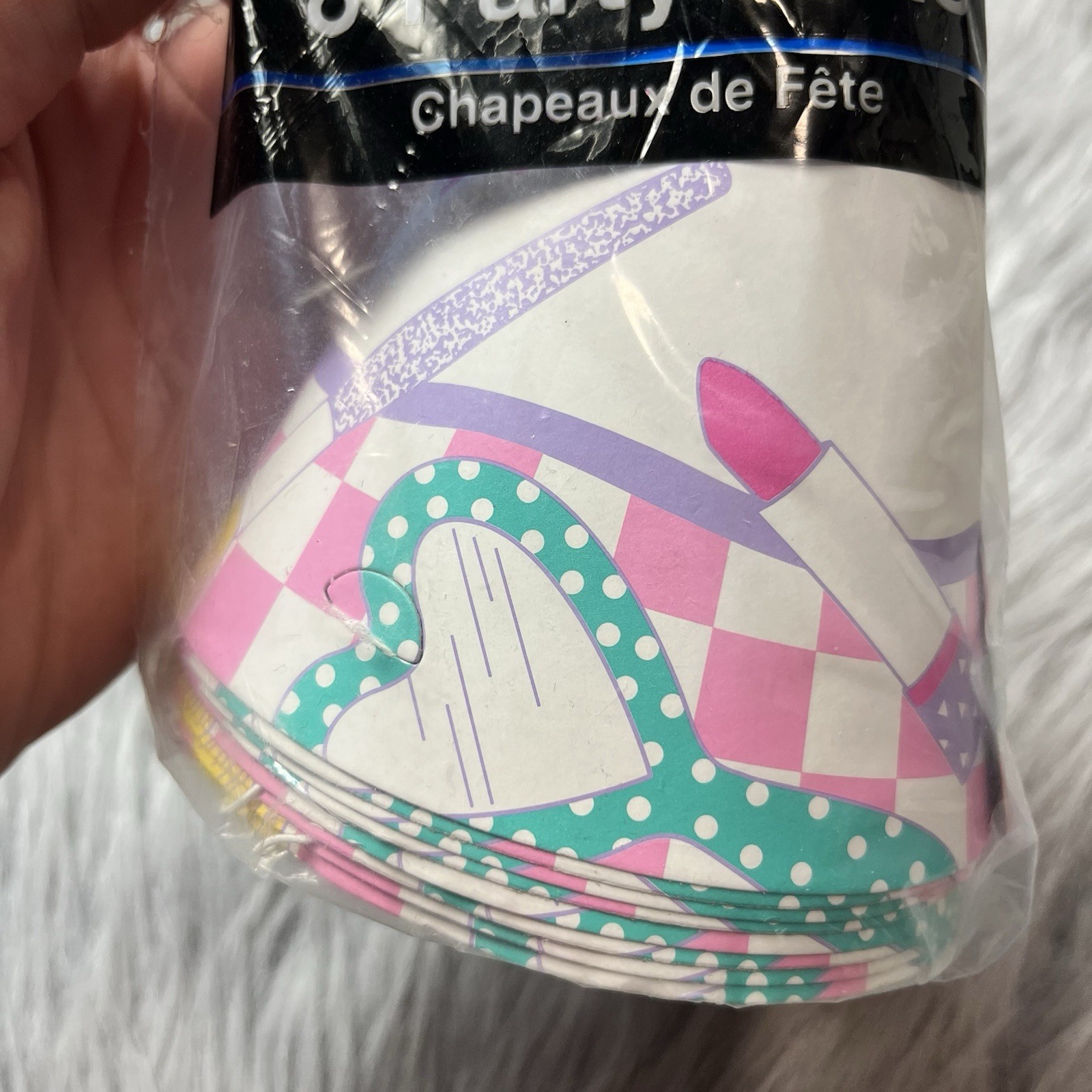 Vintage 90s Girls Birthday Pink Purple White Makeup Beauty Party Hats