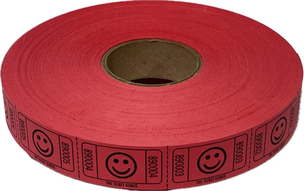 Smile Raffle Tickets Single Roll Red Consecutively Numbered 2000 Count Paper