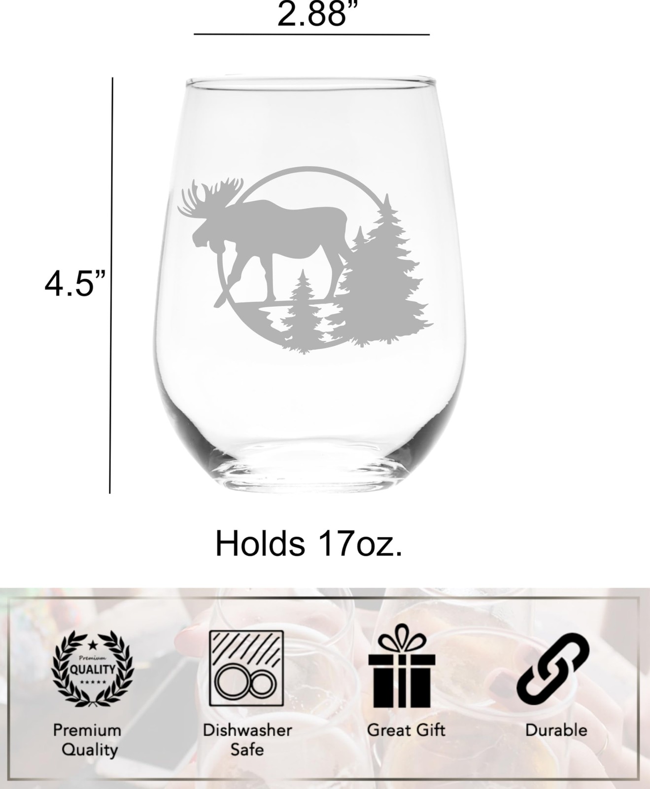 C M Moose Stemless Wine Glass, 17 oz. – Moose Forrest Themed Gift for Men and…