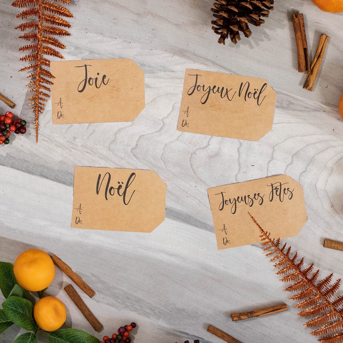 Natural Kraft French Charming Holiday Gift Tags Labels | 2 x 3″ Inch – 100 Pack