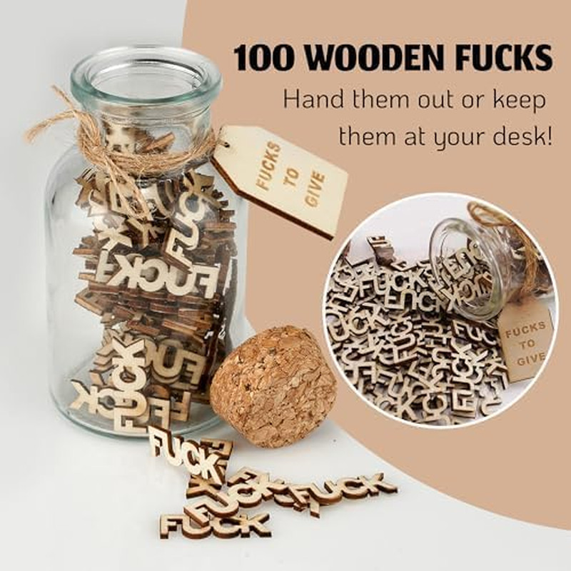 Wooden Letter Cutout Jar – 100 F’S to Give, Funny Gag Gift, White Elephant