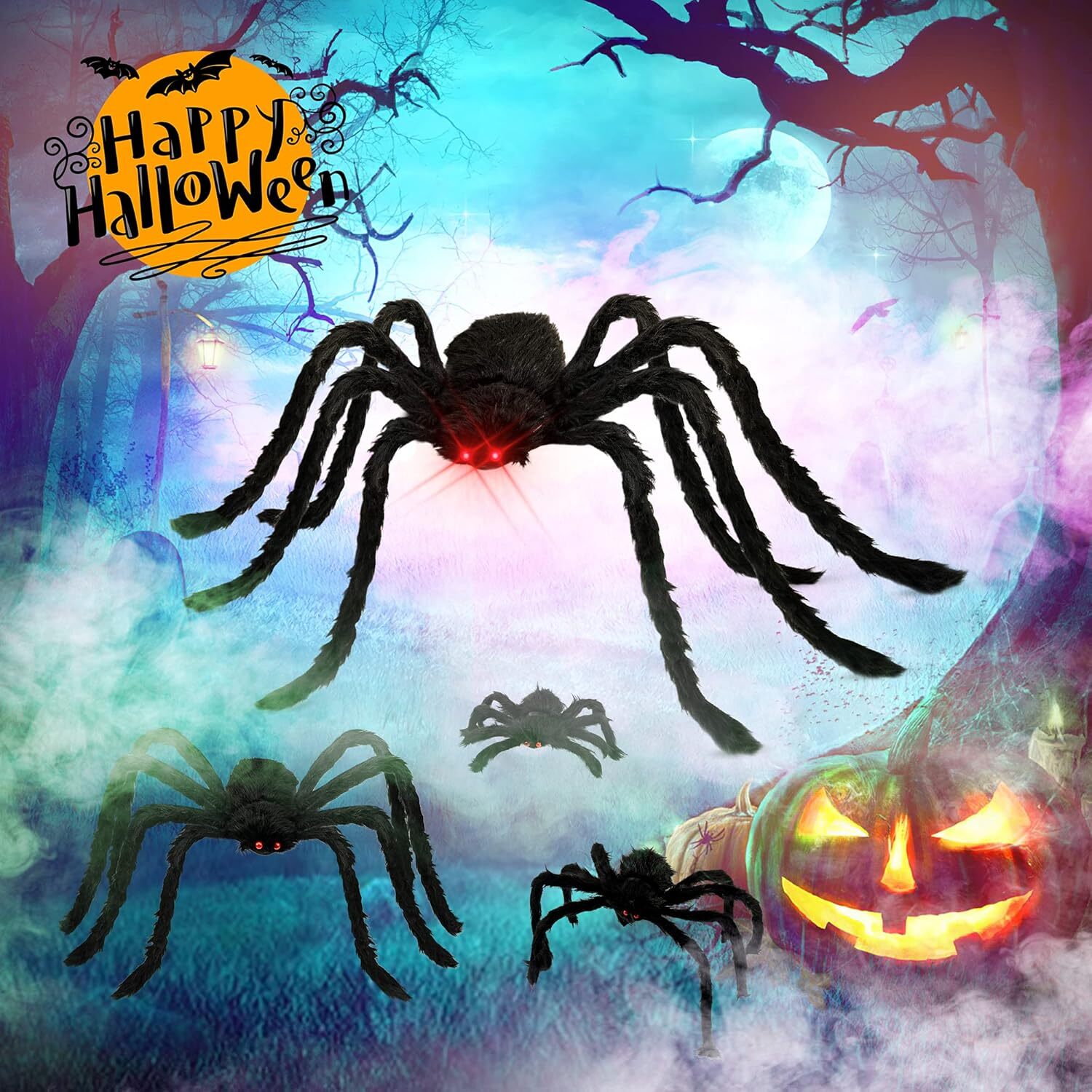 Halloween Plush Fake Spiders Set, Scary Indoor/Outdoor Decor, 6 in 1 for Home/Pa