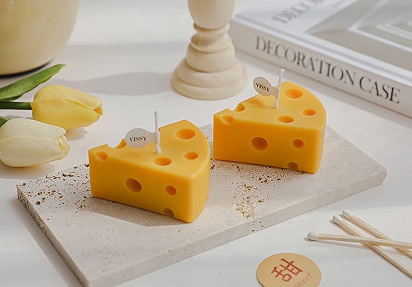 Cheese Shaped Scented Decorative Candle – Cute Fun Home Kitchen Food Decor Gift